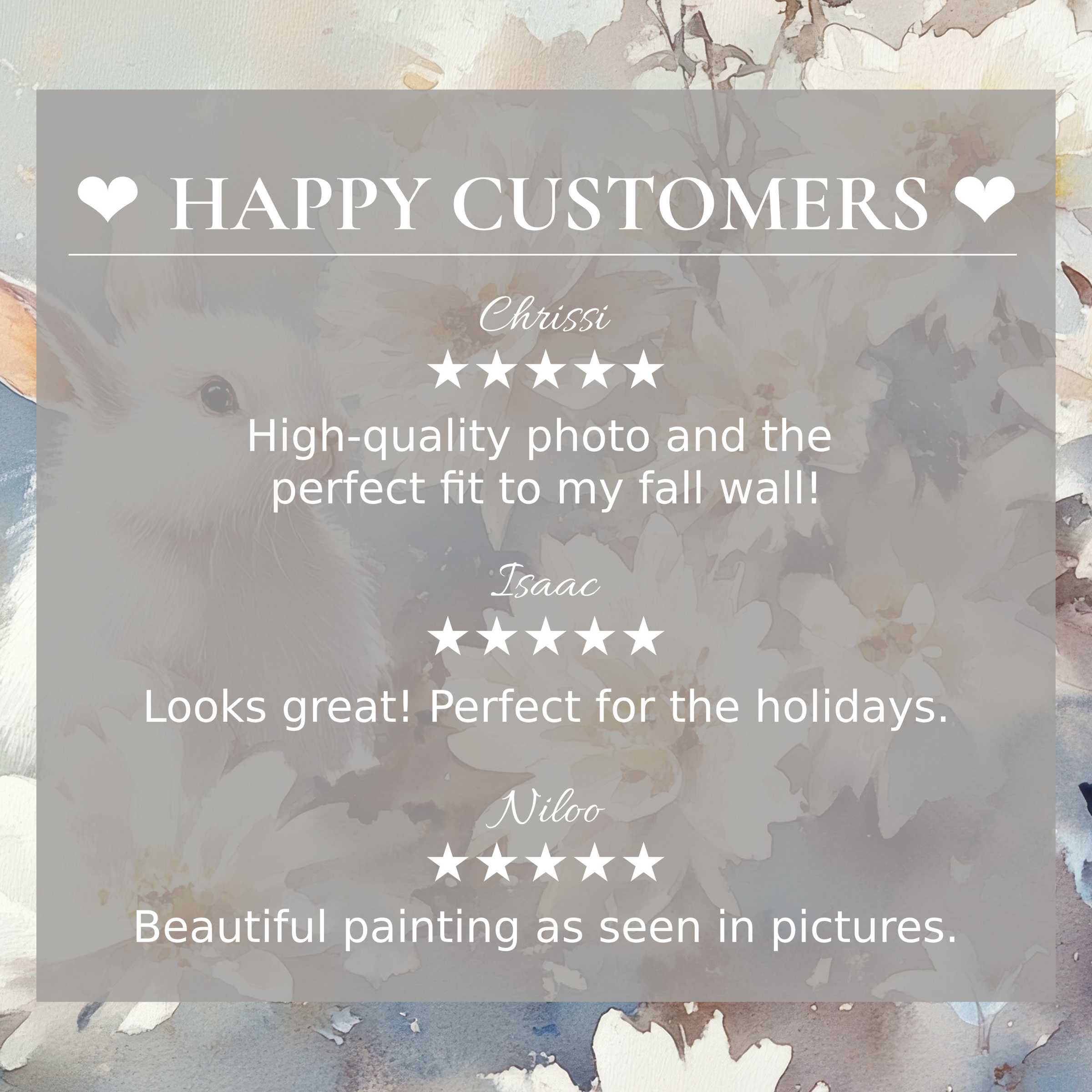 Elegant easter art for Frame TV with soft floral watercolor background and happy customer reviews building trust
