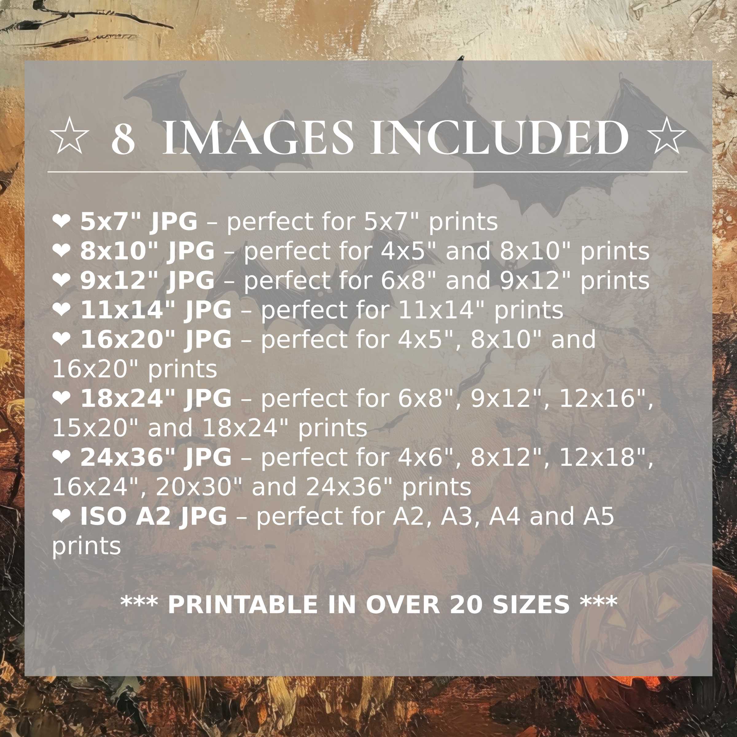 Halloween digital print radiates warm amber and deep charcoal hues, enhancing modern interiors with bold elegance; includes 8 high-quality sizes