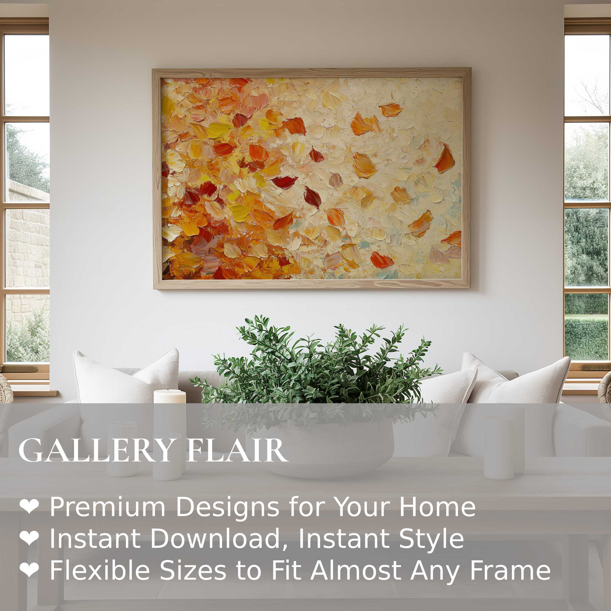 Botanical wall art print featuring warm amber and ochre tones, enhancing modern minimalist interiors with a radiant, inviting glow