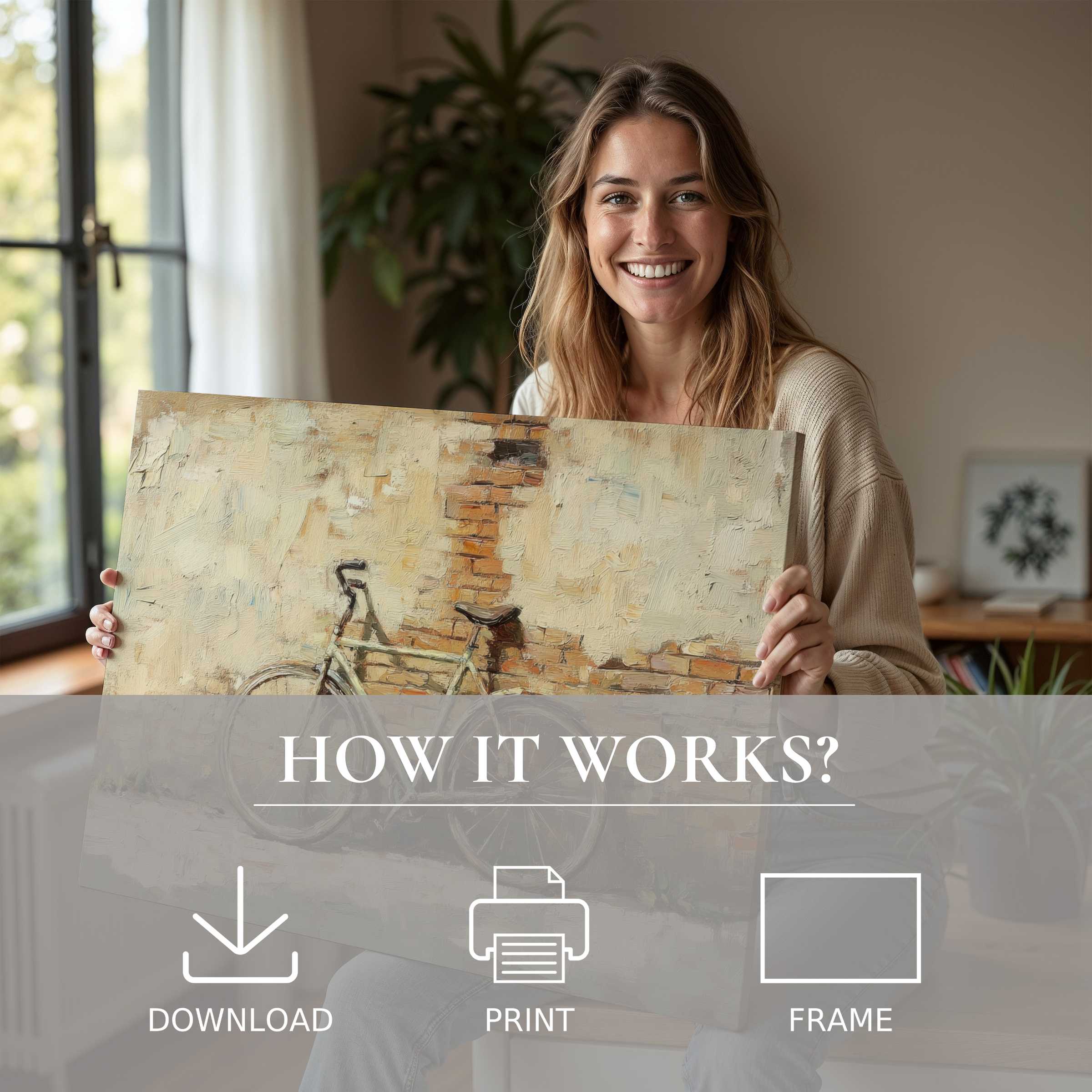 Serene urban digital art print embraced in a modern home, evoking warmth and effortless living with art's joy