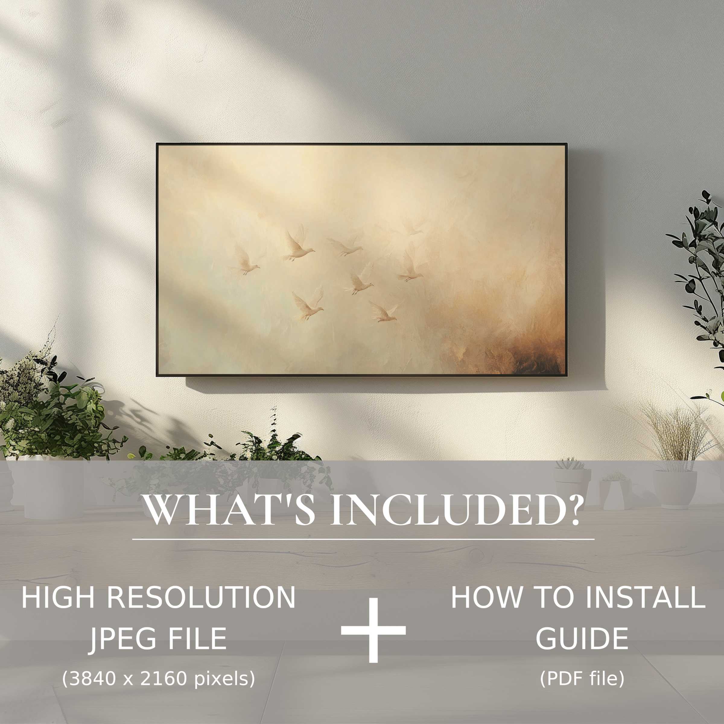 Elegant living space with vintage digital TV art download, easy digital use enhances ambiance and style