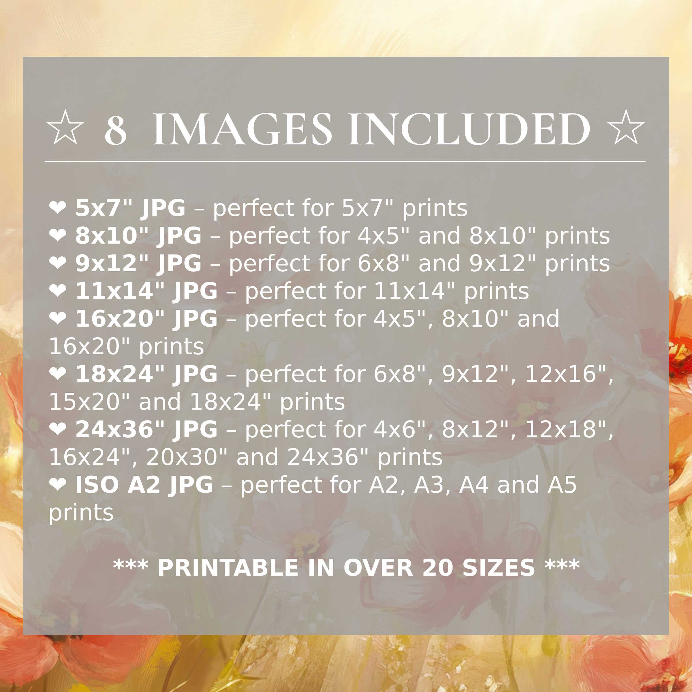 Radiant summer digital print in warm apricot and soft cream hues, elevating modern interiors with style and 8 included high-quality sizes