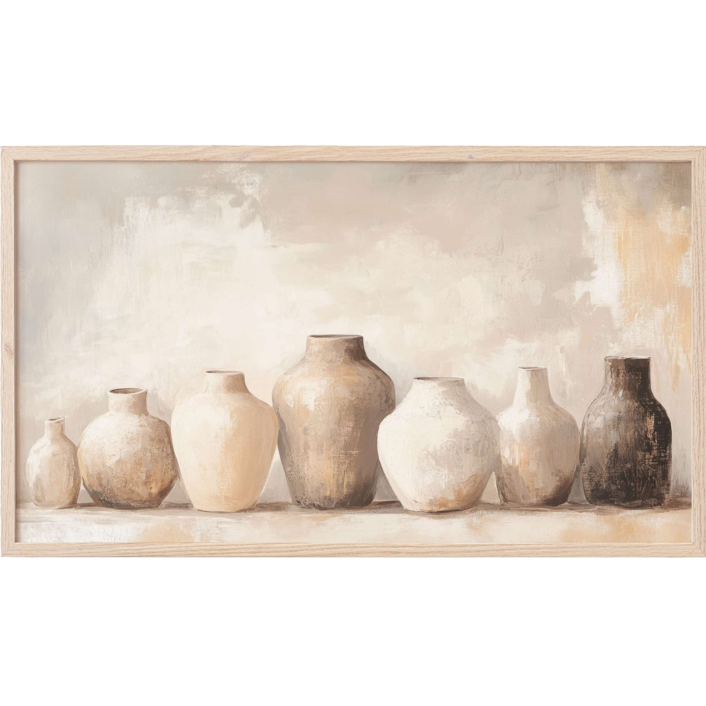 Boho Frame TV Art featuring a soft neutral palette with textured clay vases in elegant, minimalist style