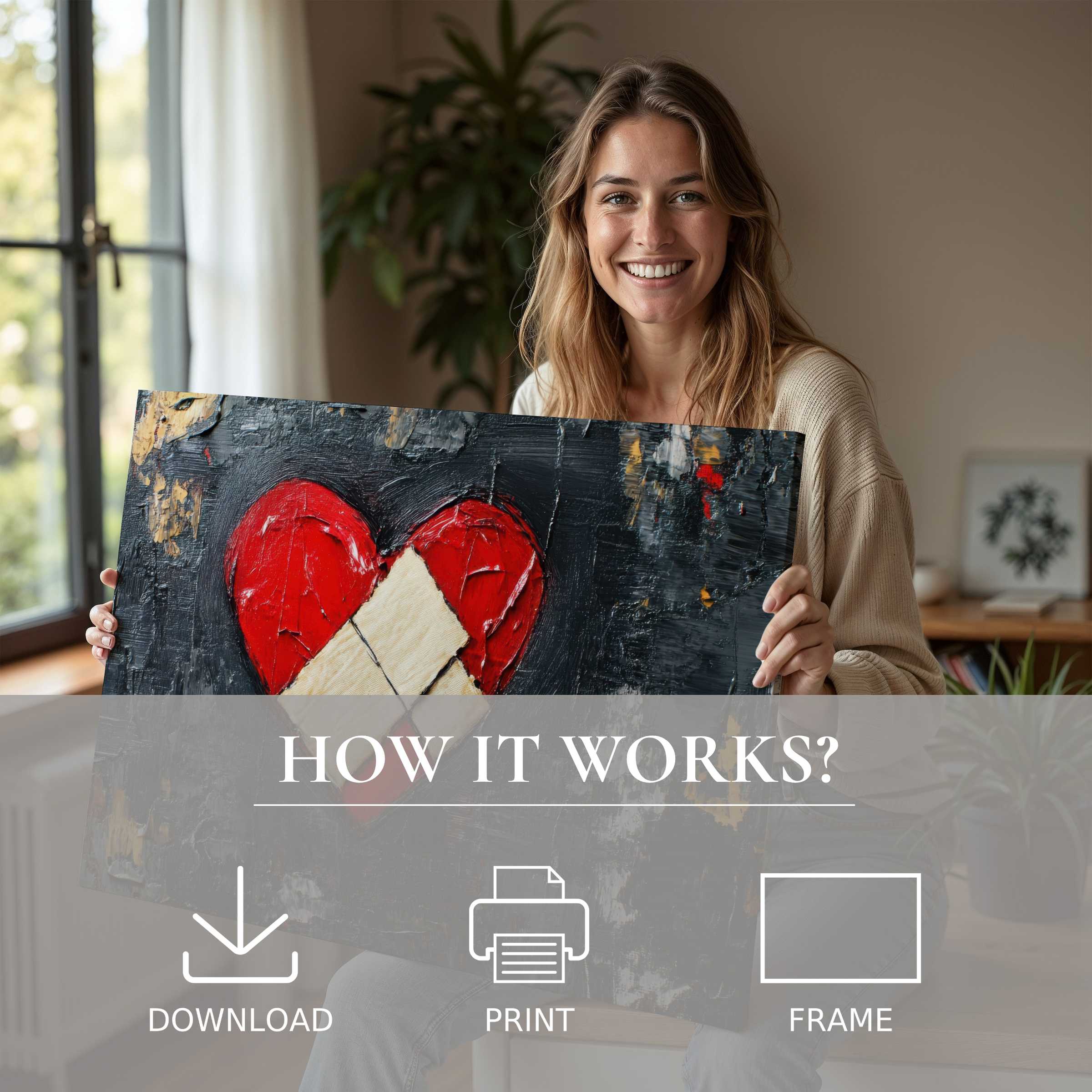 Joy radiates as a modern woman connects with a street art digital art print, infusing her stylish home with vibrant emotion and timeless ease
