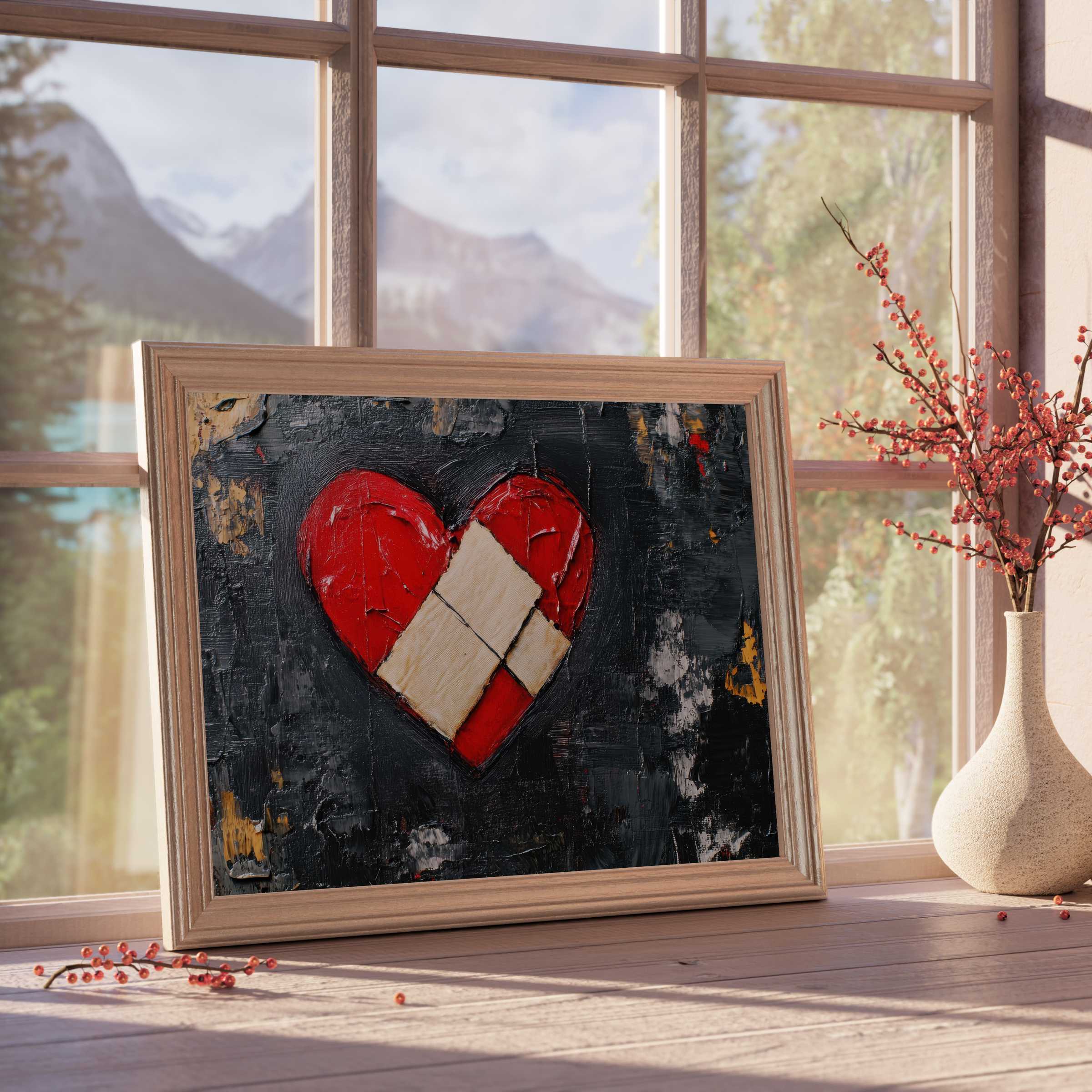 Vibrant street art downloadable art featuring a textured heart with raw edges, perfect for elevating design-forward, tranquil interiors