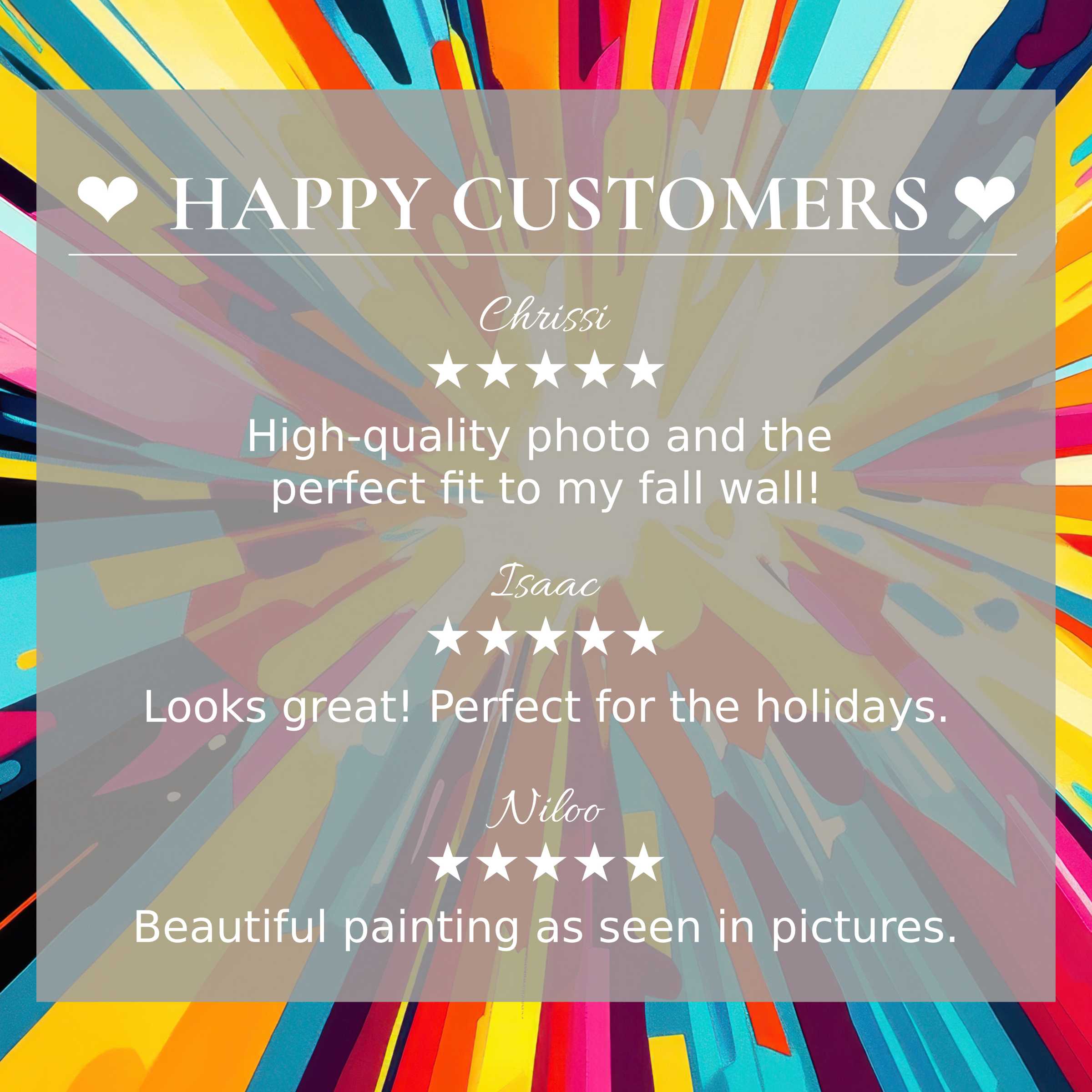 Pop art for Frame TV with vibrant abstract sunset hues highlights happy customer reviews and elegant product style