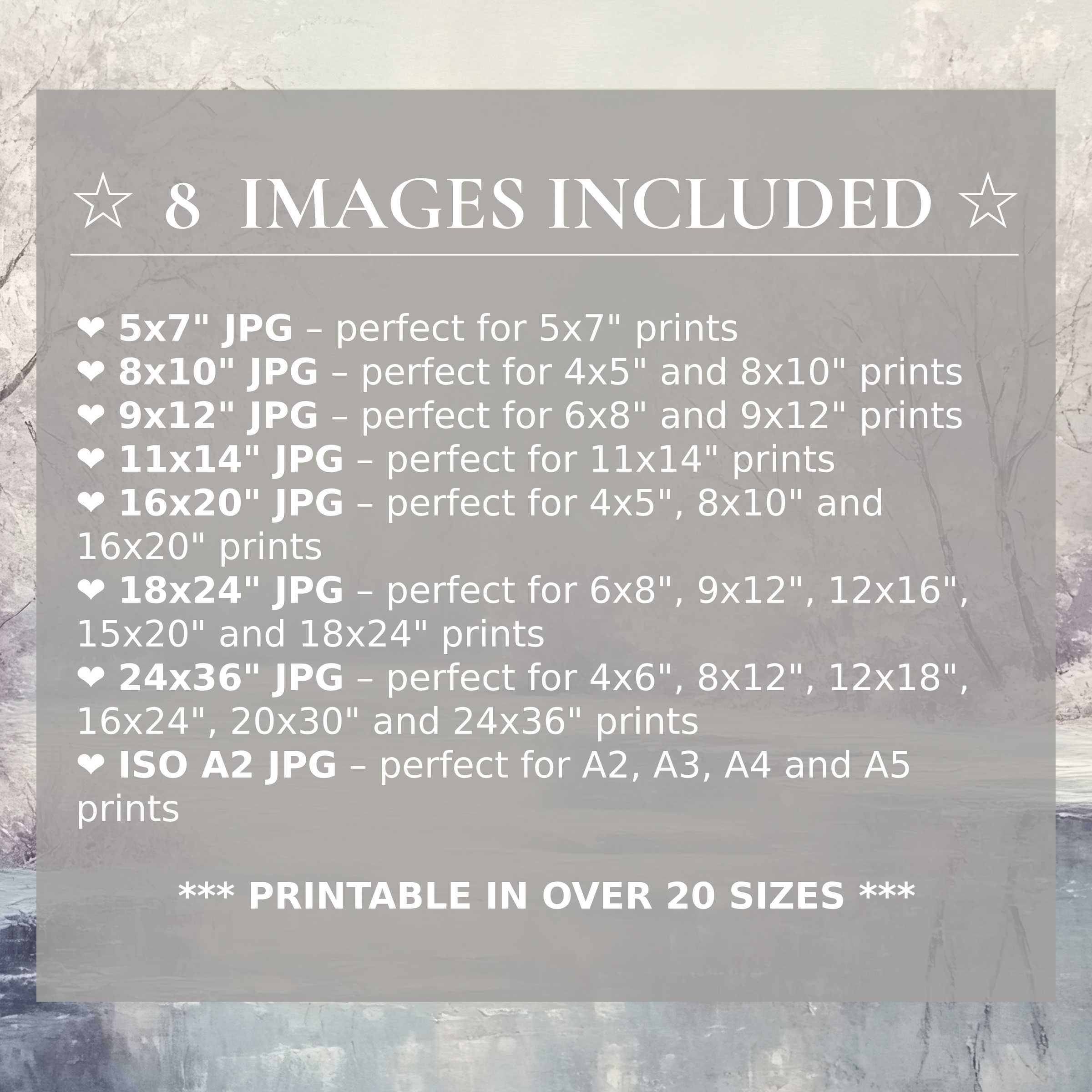 Winter digital print exudes serene blues and soft purples, available in 8 high-quality sizes to elevate modern interiors with timeless elegance