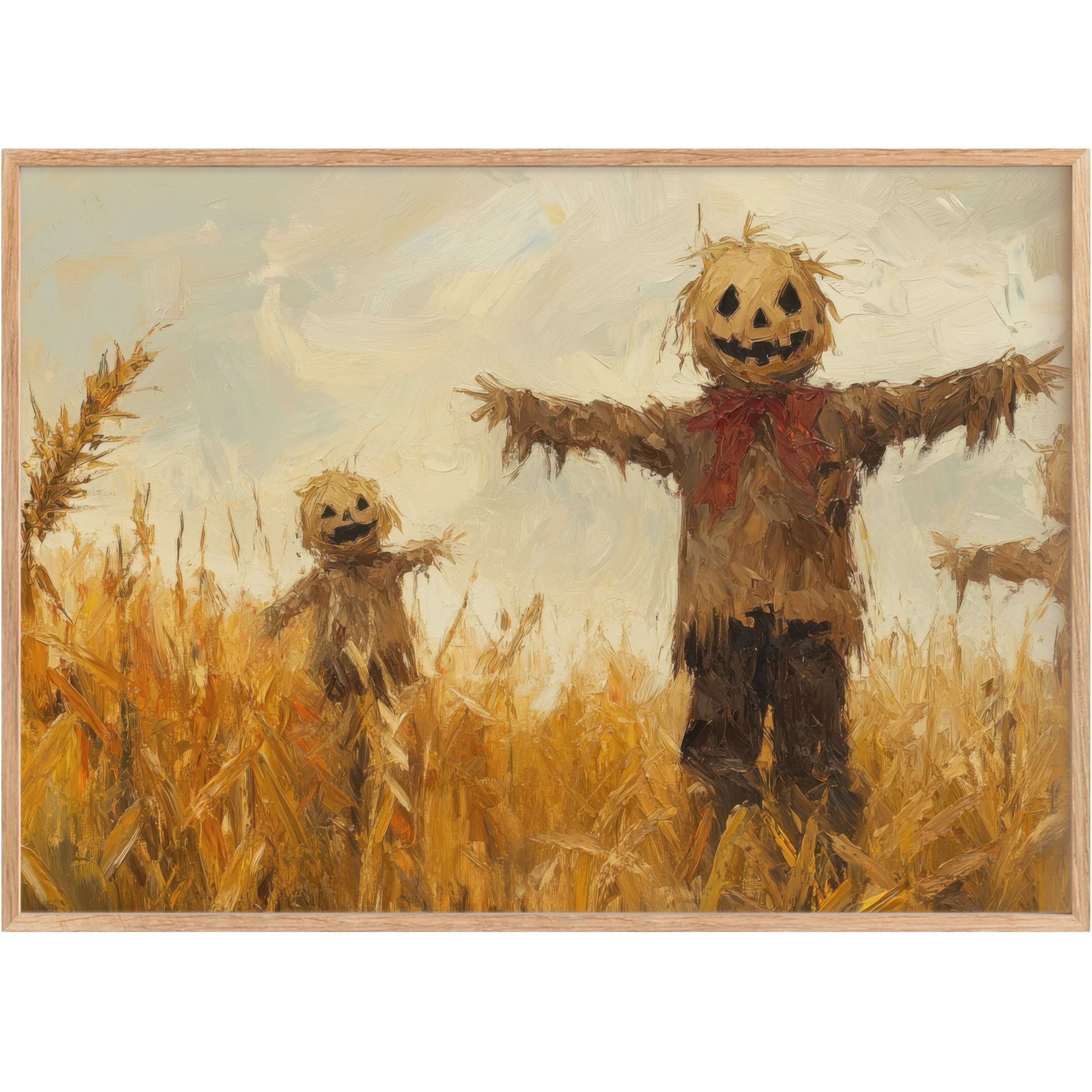 Rustic charm meets playful mystery in this halloween printable wall art, where warm amber fields and soft beige skies create a cozy, inviting ambiance perfect for elevating seasonal decor