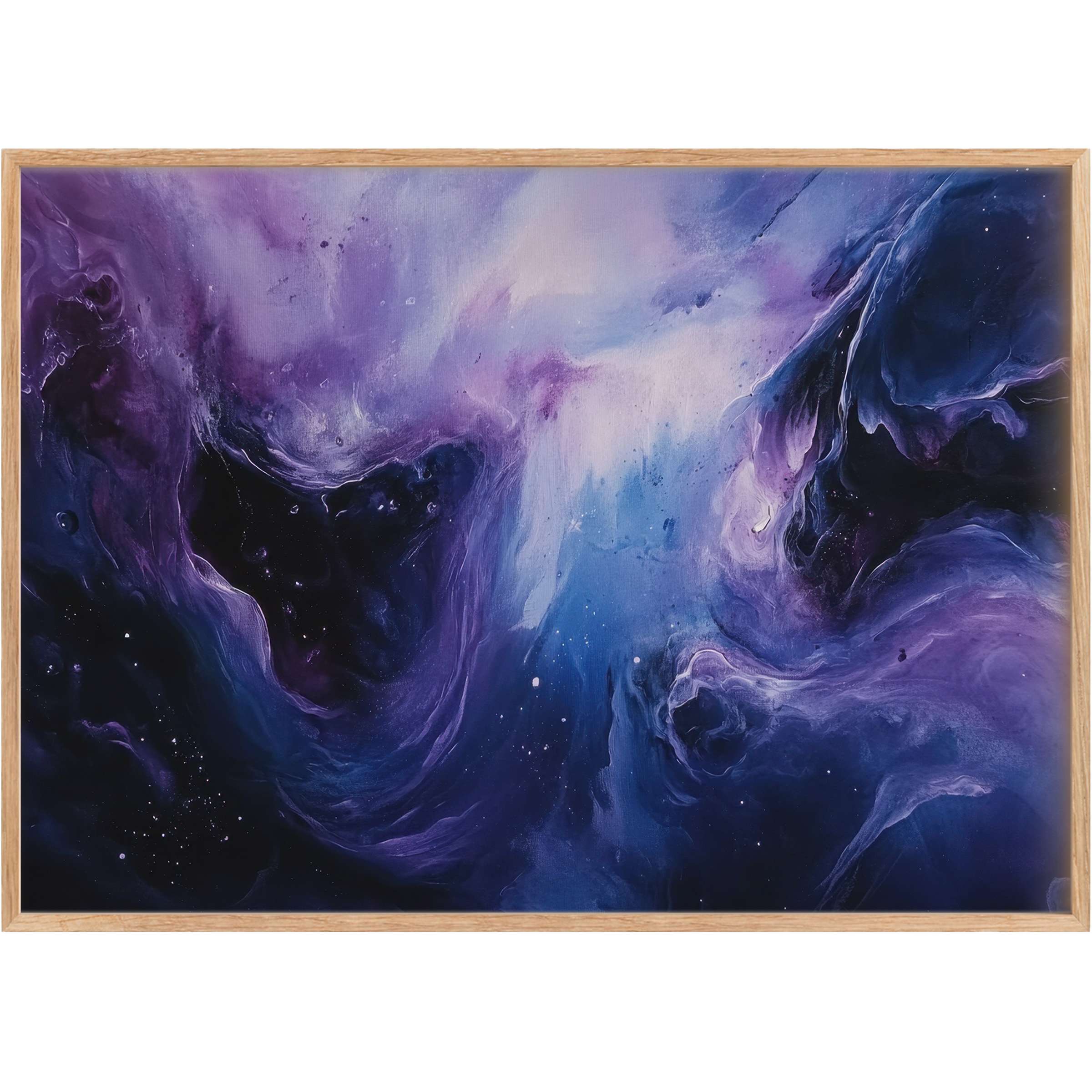 Ethereal modern printable wall art in deep indigo and violet hues, creating a serene yet mysterious ambiance for refined interiors