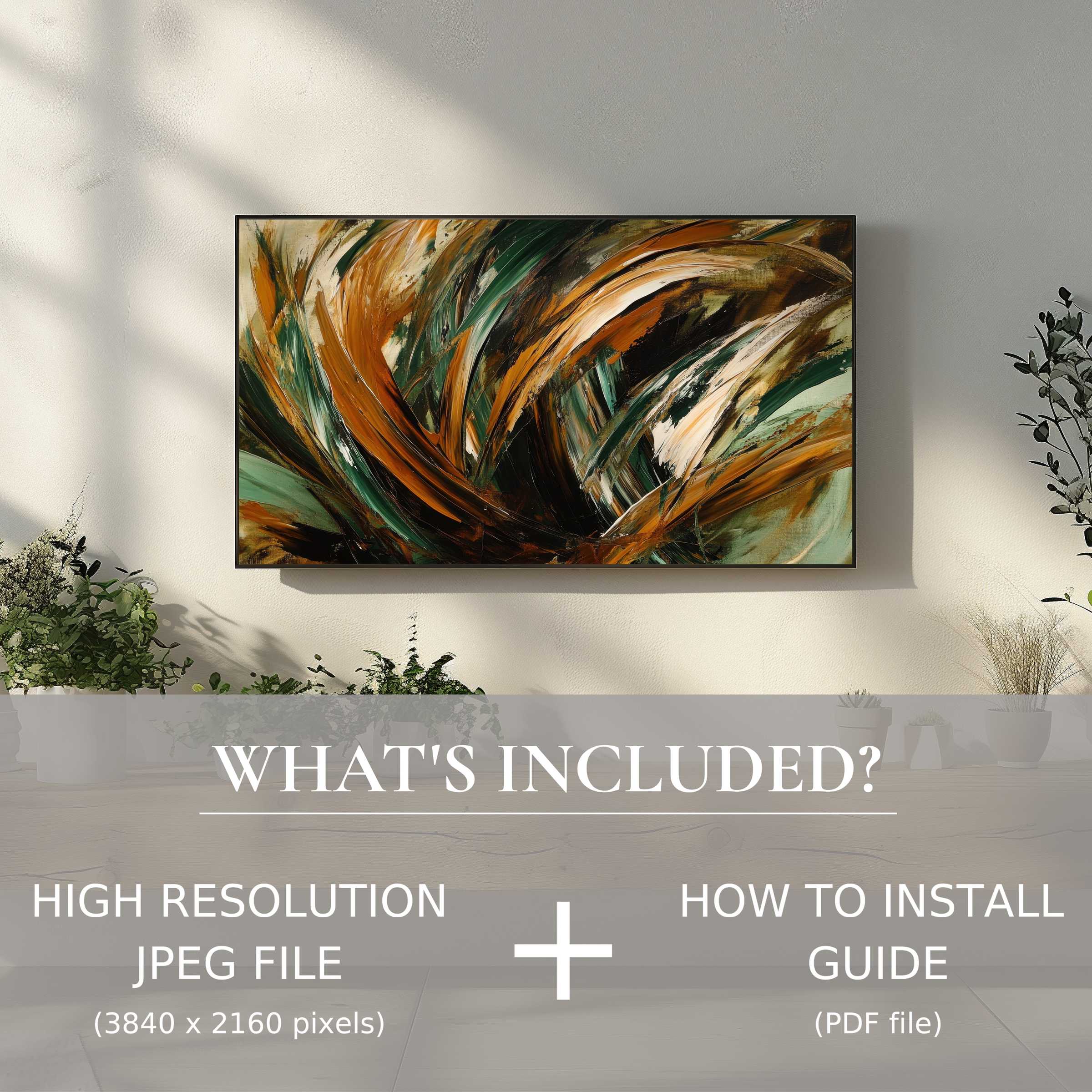 Elegant abstract digital TV art download enhancing modern spaces with effortless digital use and vibrant living room style