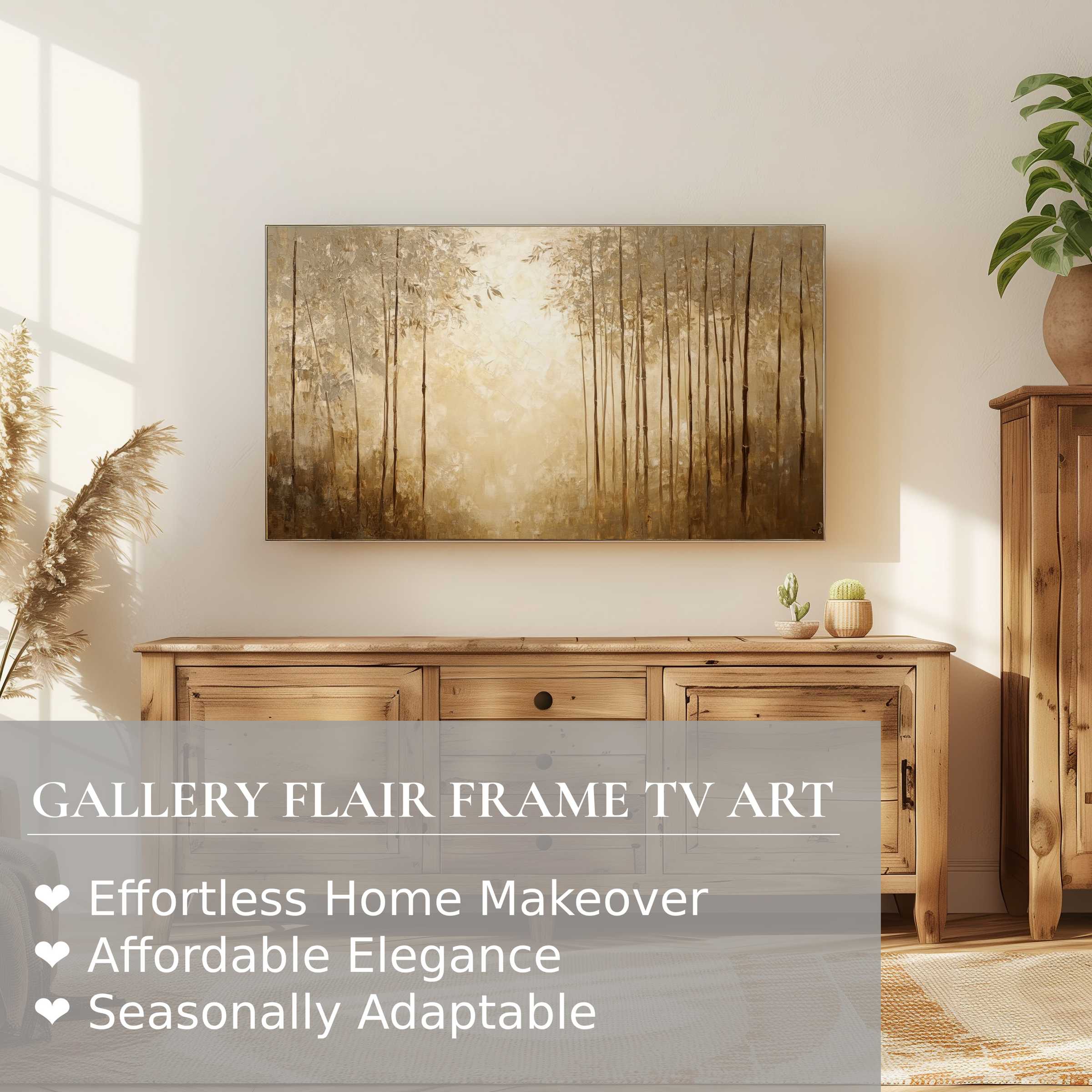 Modern Samsung Frame TV with sepia-toned botanical digital artwork, perfect for elegant, nature-inspired home decor