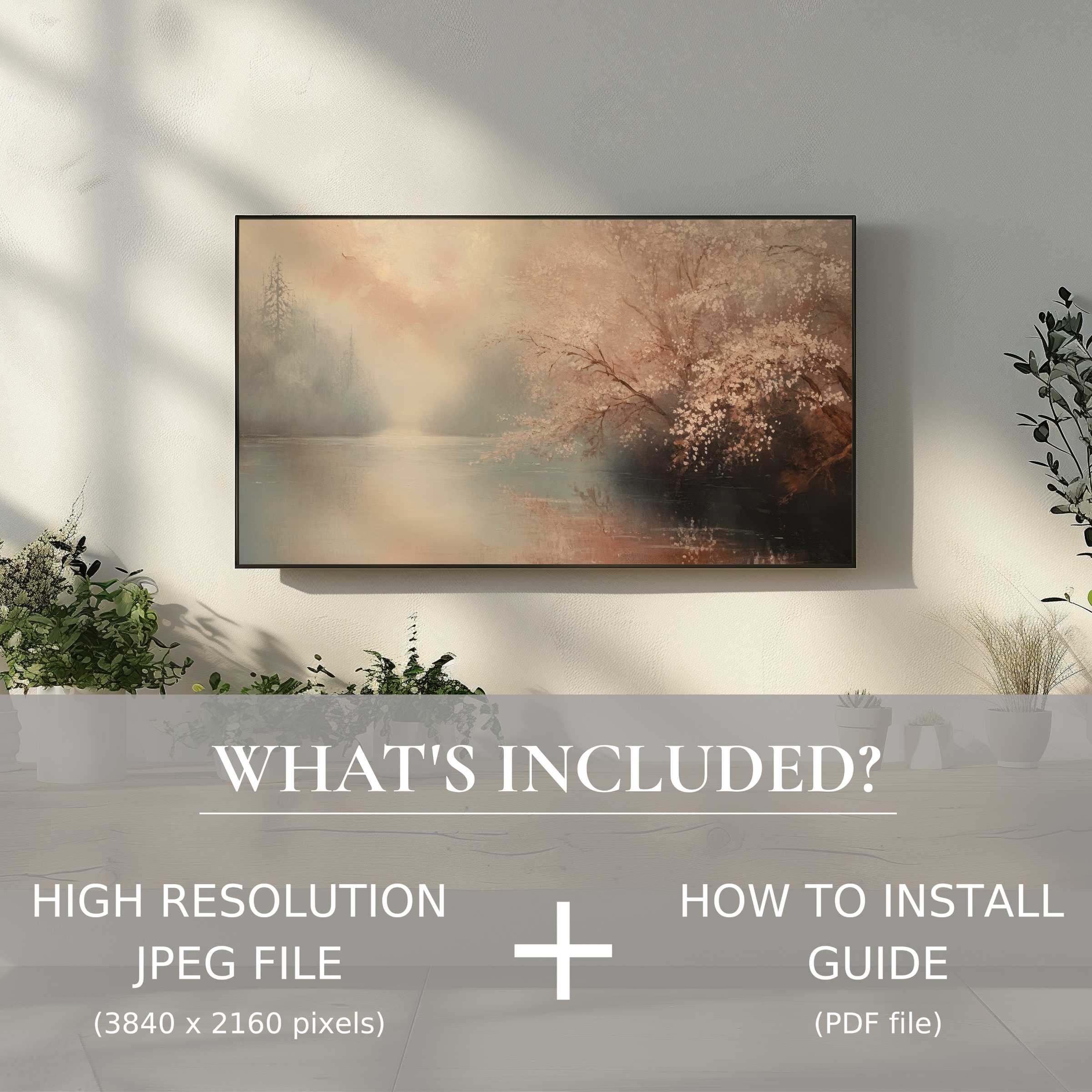 Elegant landscape digital TV art download, easily enhances modern living spaces with high-res, ready-to-use décor
