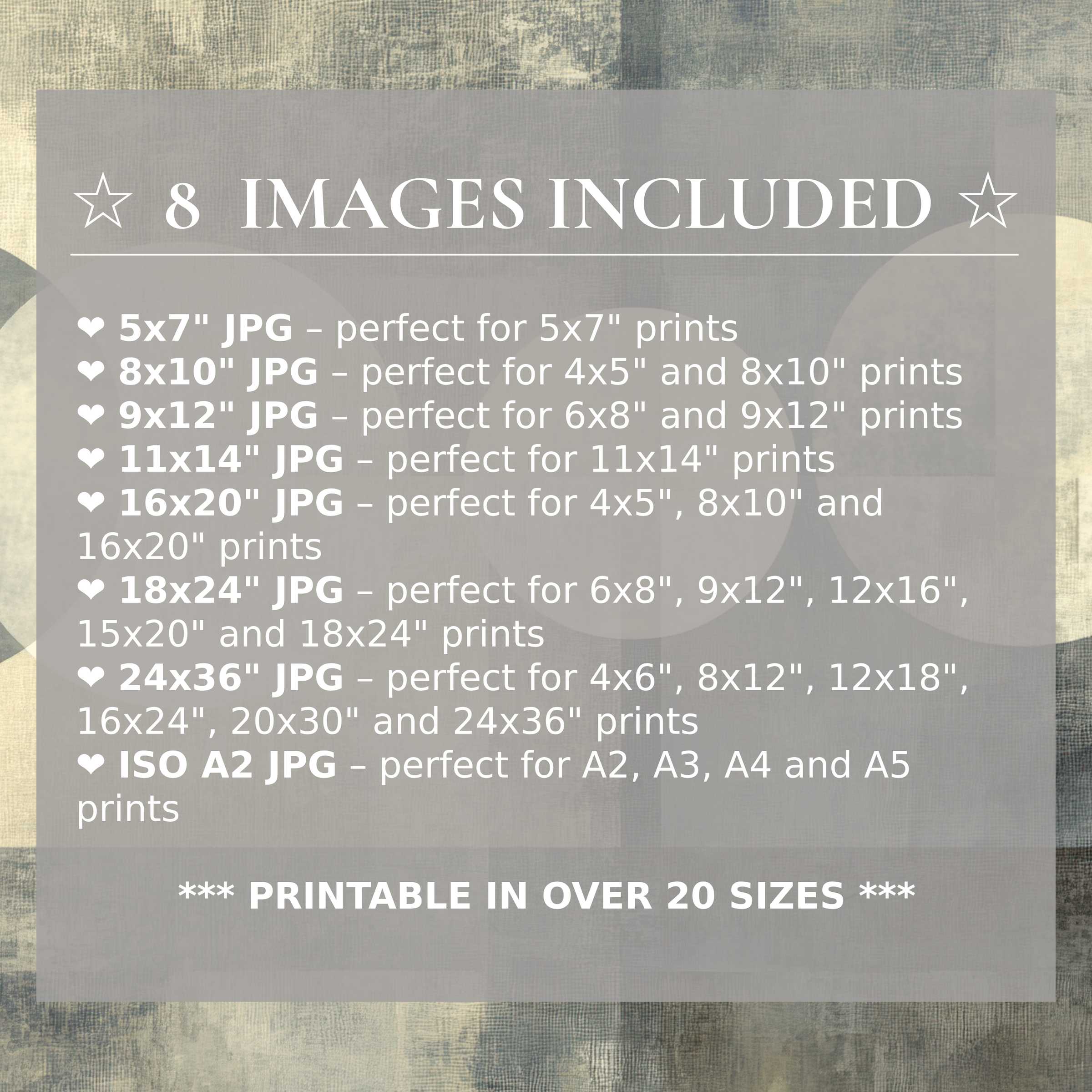Neutral digital print radiating calming beige and muted gray tones, included with 8 high-quality sizes, elevating modern interiors with versatile elegance