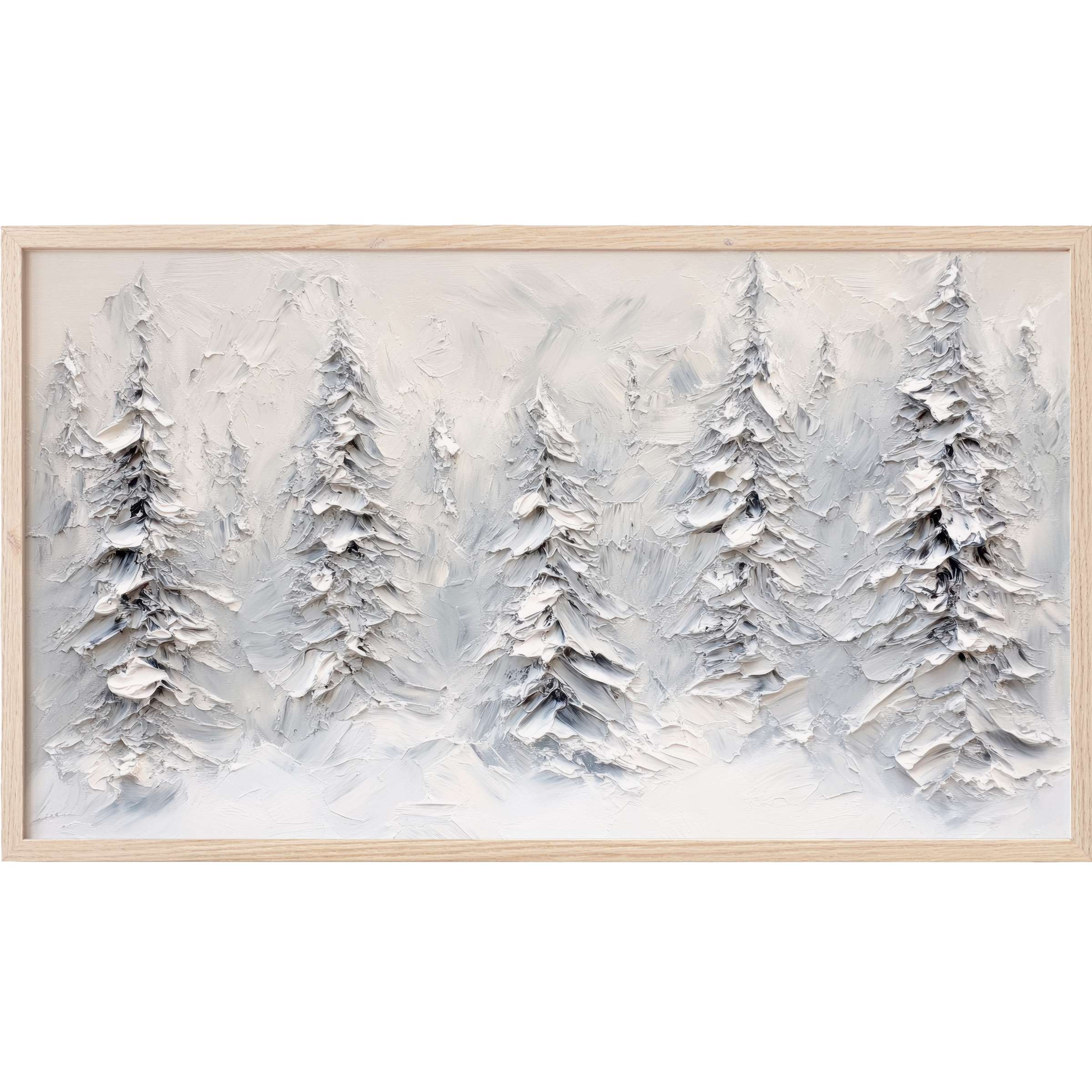 Elegant textured winter forest in muted whites and grays, capturing serene depth in tree Frame TV Art with modern appeal