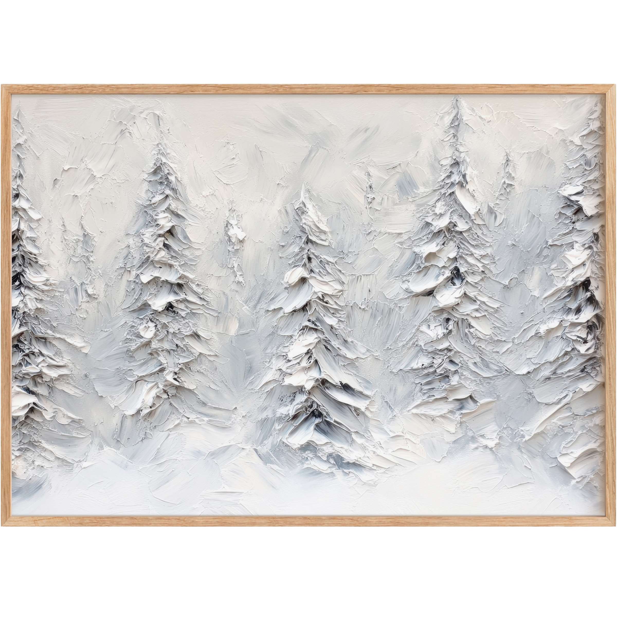 Serene gray and white tones create a calming winter forest scene in this sophisticated tree printable wall art, perfect for elevating elegant interiors