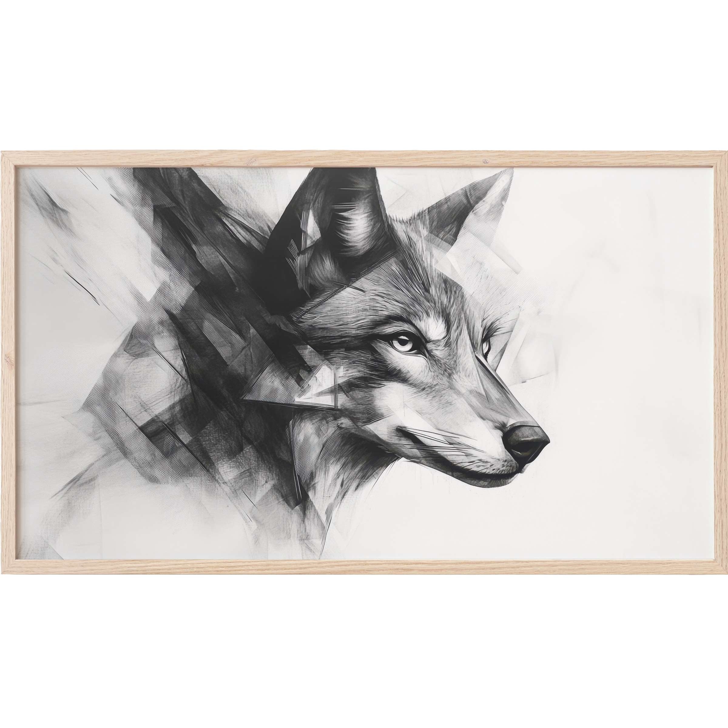 Minimalist black and white fox portrait with dynamic brush strokes, perfect modern black and white Frame TV Art