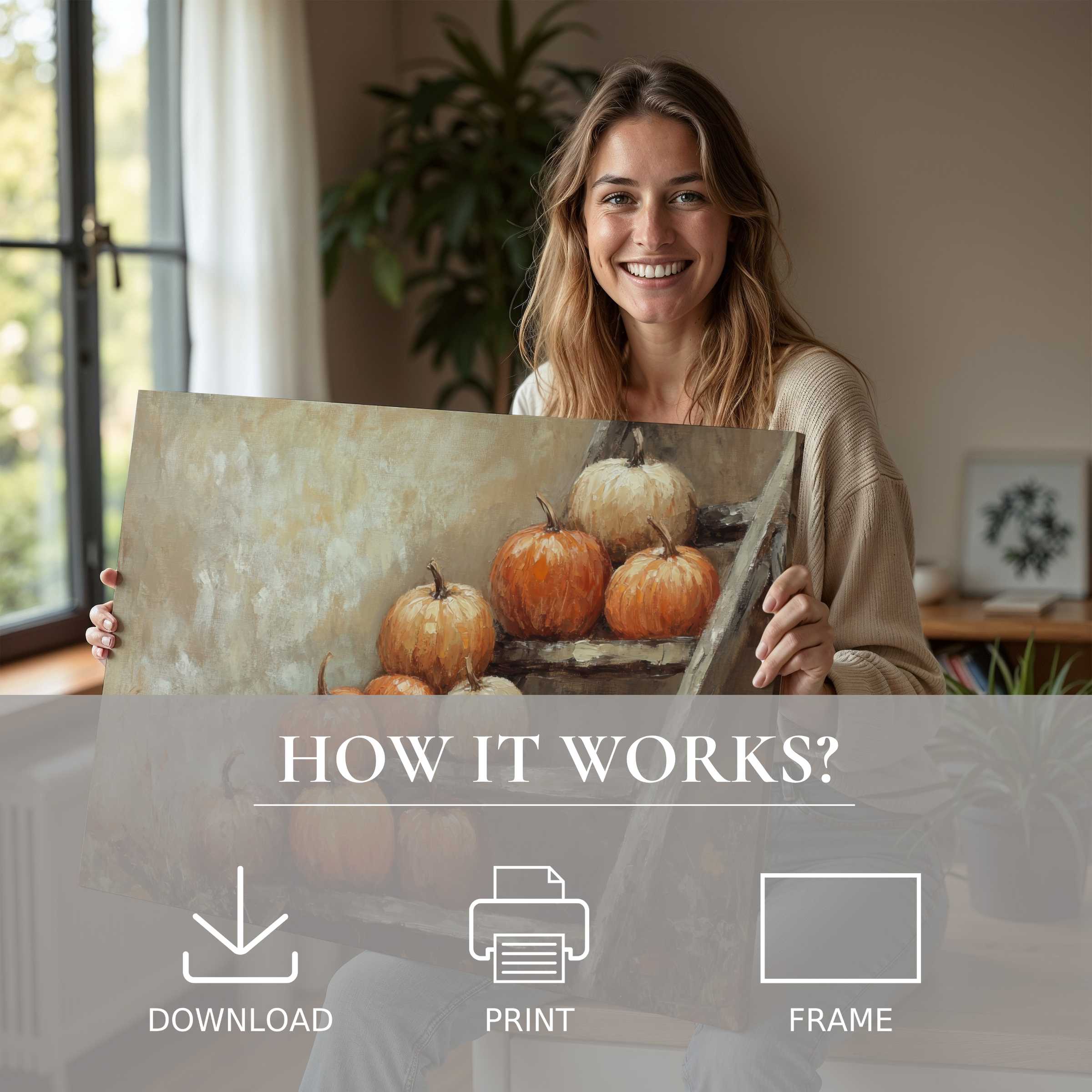 Radiant connection with farmhouse digital art print, bringing warm autumn hues and effortless elegance into serene modern living spaces