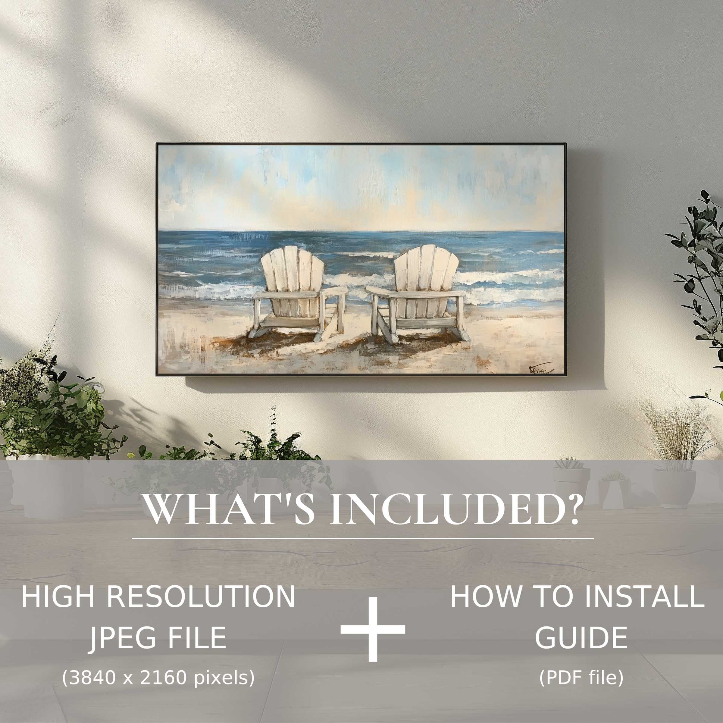 Elegant beach digital TV art download showcasing serene seas, enhancing living spaces with easy digital use and style