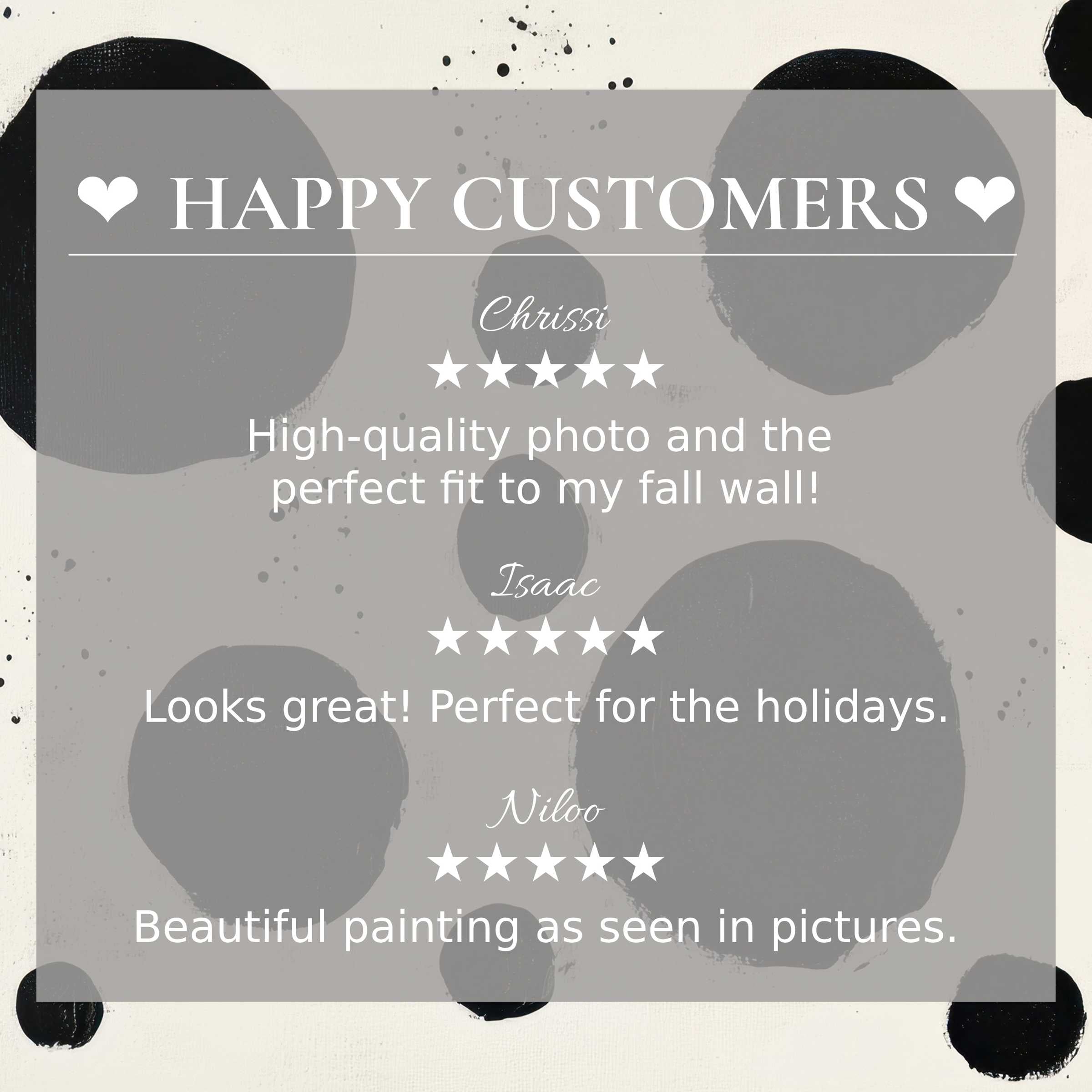 Minimalist art for Frame TV with abstract black and gray circles; trust built by happy customer reviews and elegance