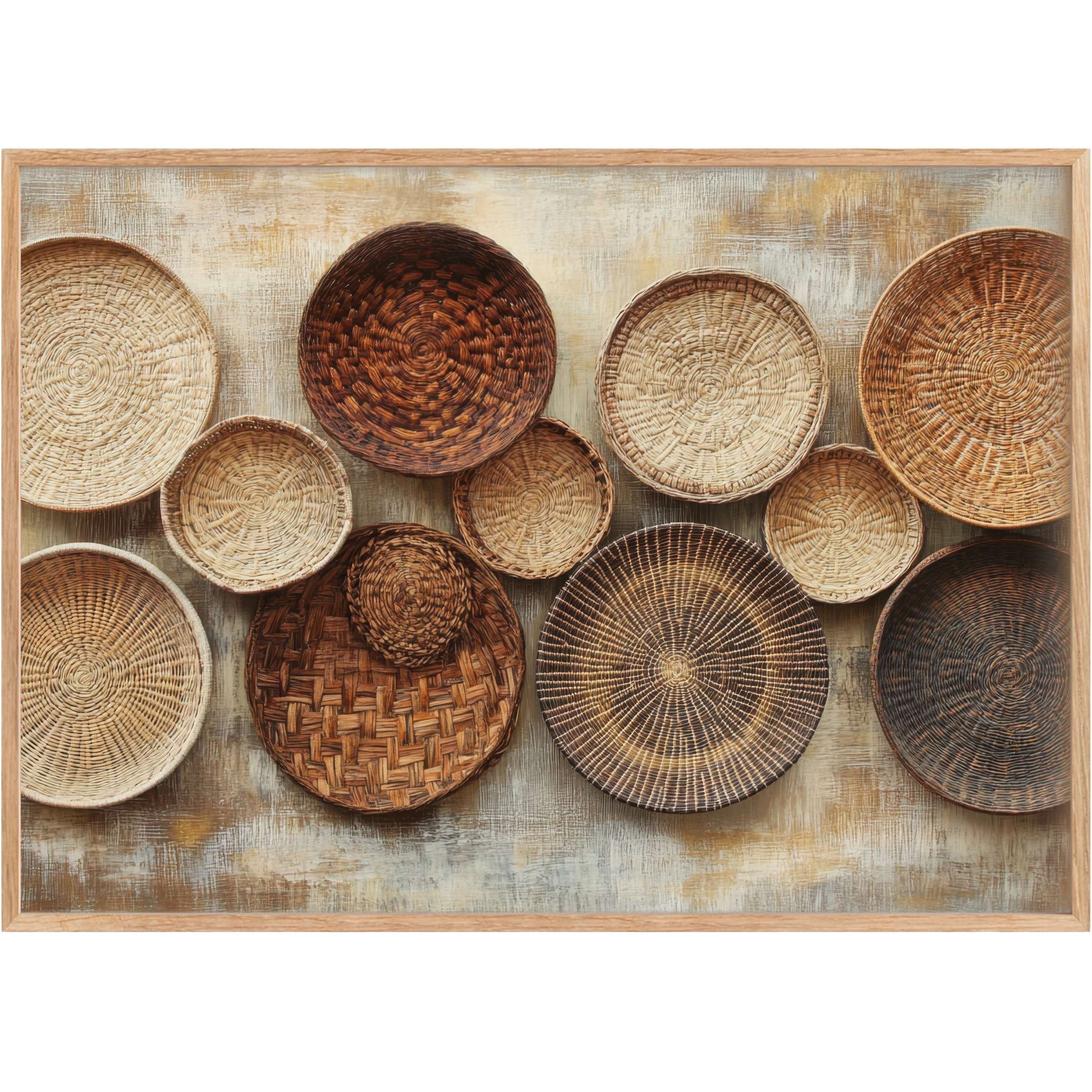 Earth-toned boho printable wall art featuring woven baskets, evoking a warm, grounded, and inviting atmosphere for elegant spaces