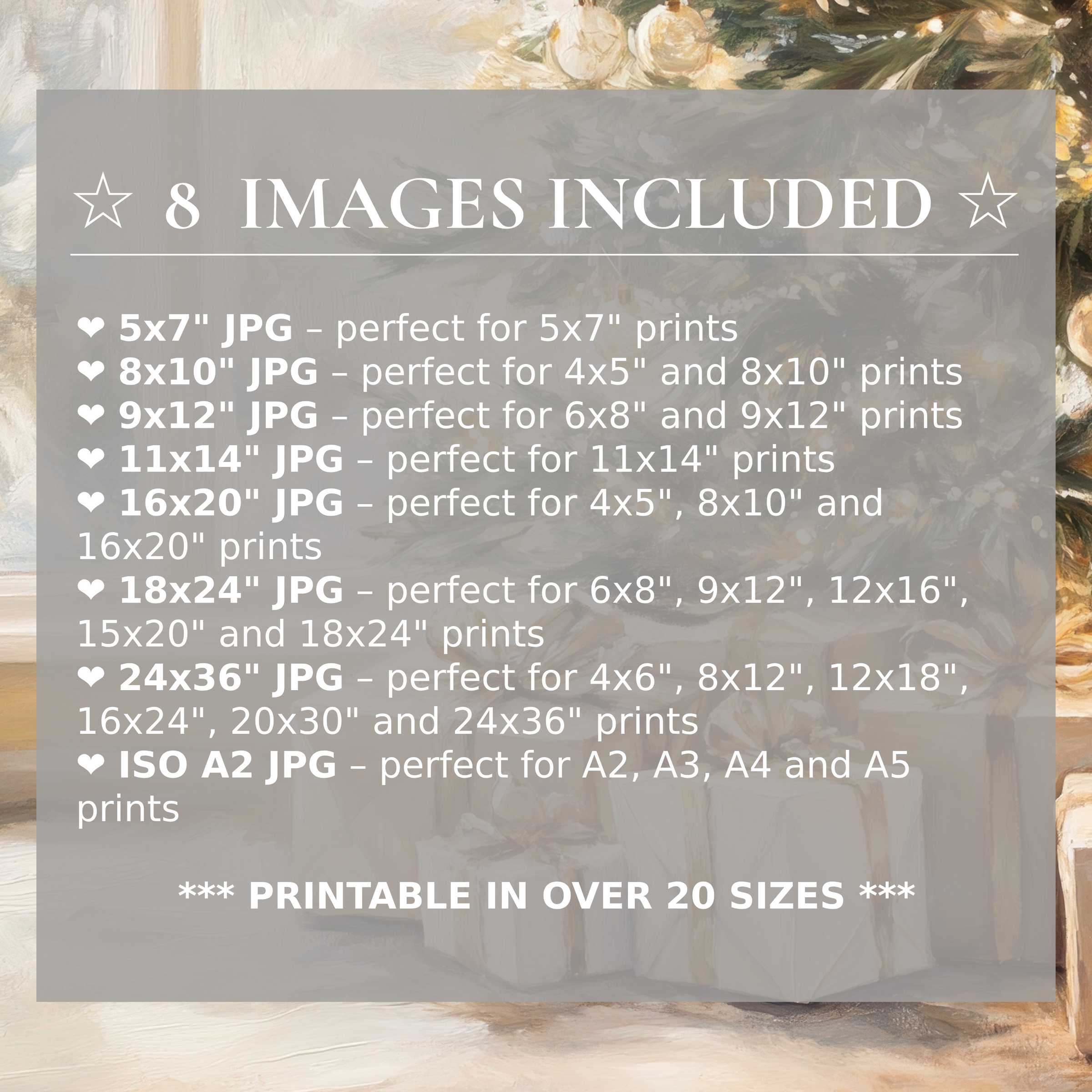Christmas digital print featuring radiant gold and calming cream tones, elevating modern spaces with style and flexibility Includes 8 high-quality sizes with download