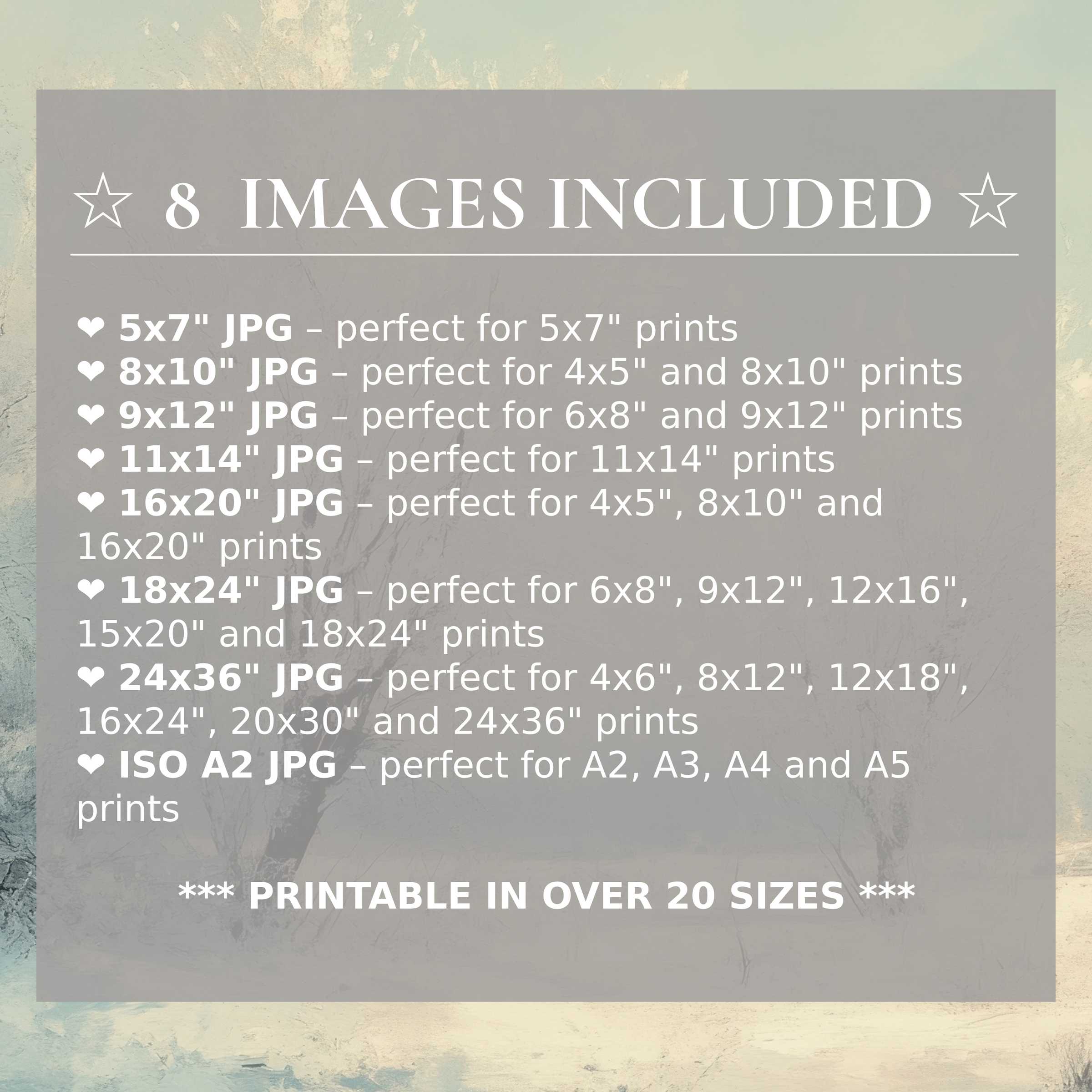 Winter digital print in serene icy blues and soft grays, radiating calm sophistication; includes 8 high-quality sizes to elevate modern interiors