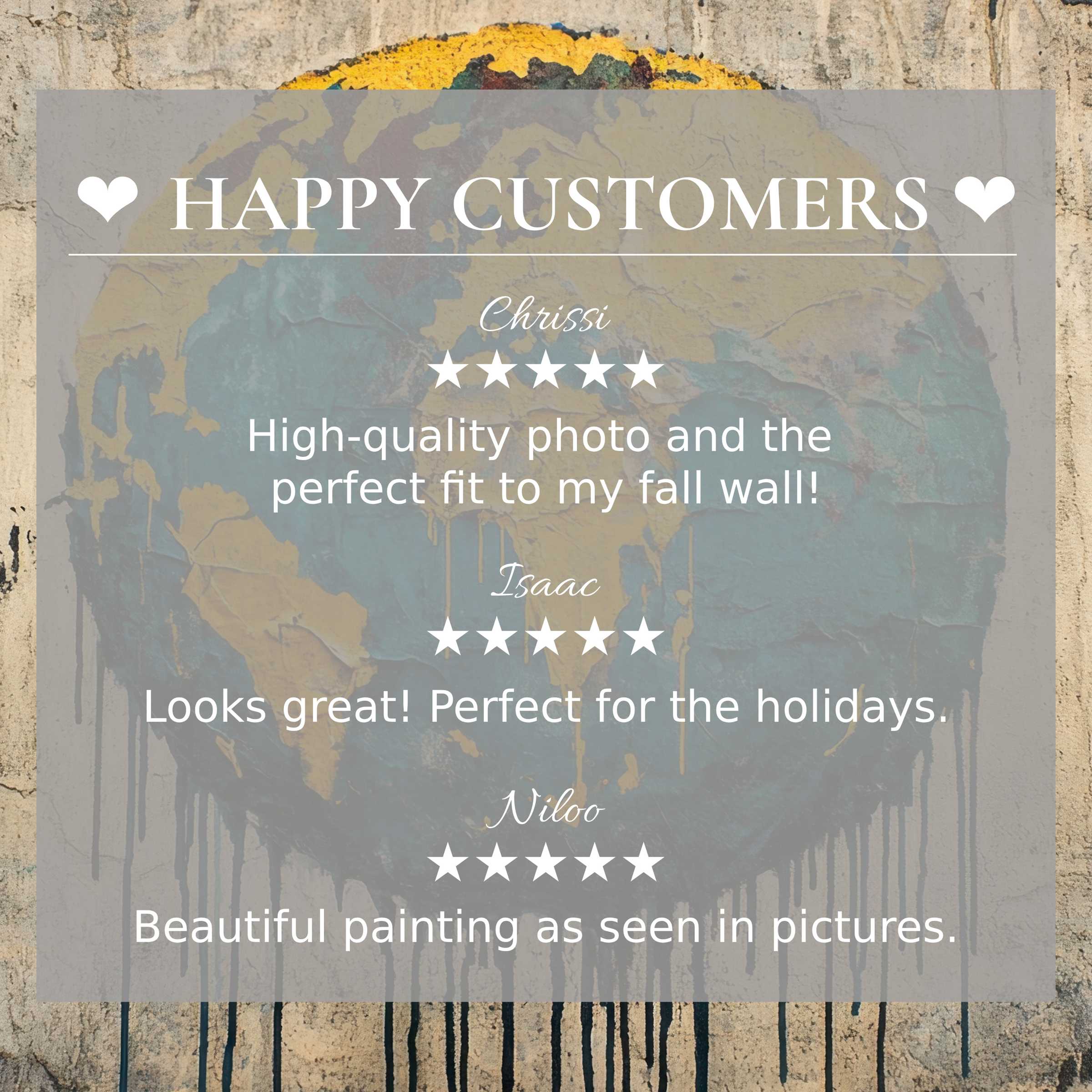 Street art for Frame TV in elegant earth tones, happy customer reviews build trust and highlight refined style