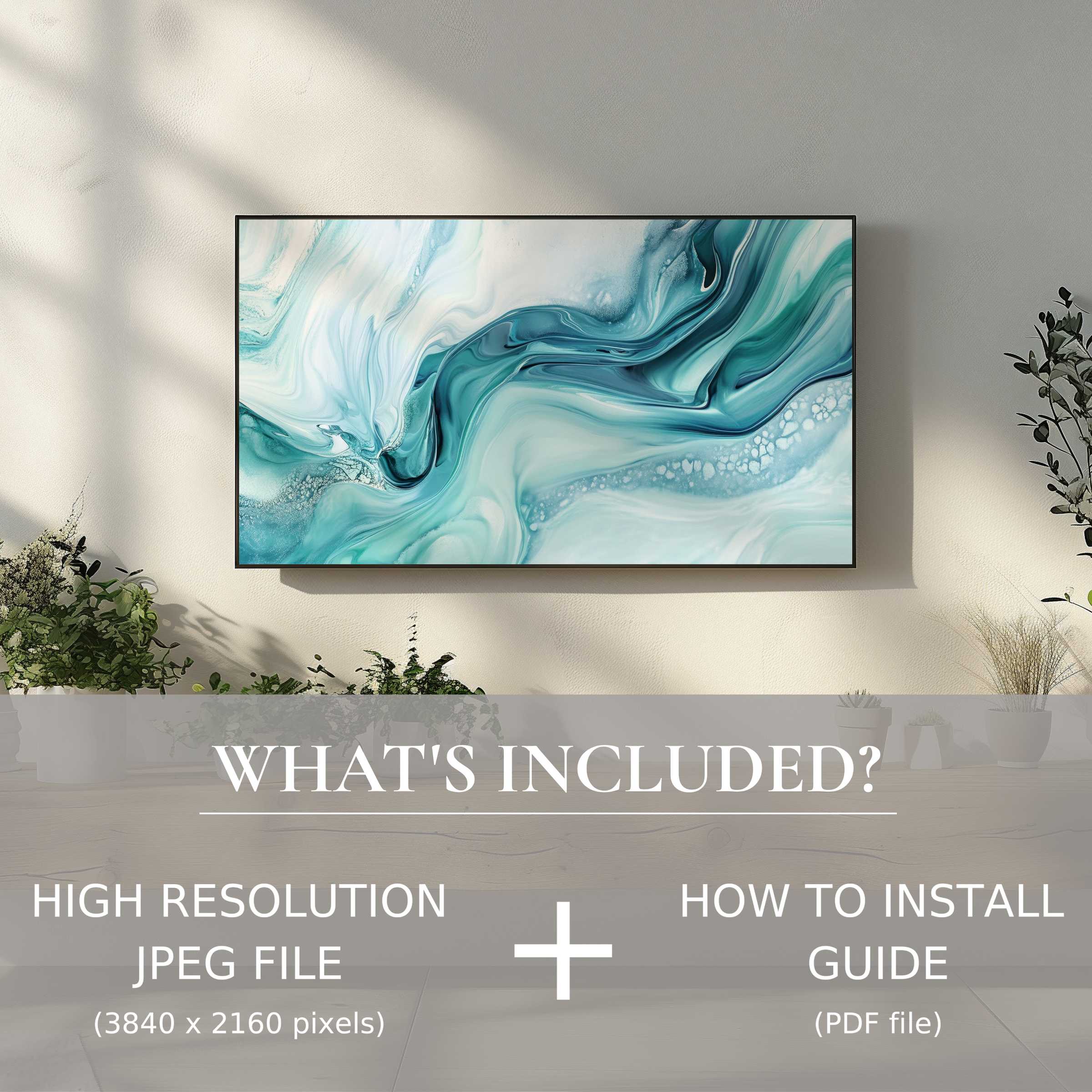 Modern digital TV art download with elegant abstract waves enhances living spaces, easy to use and install for stylish decor