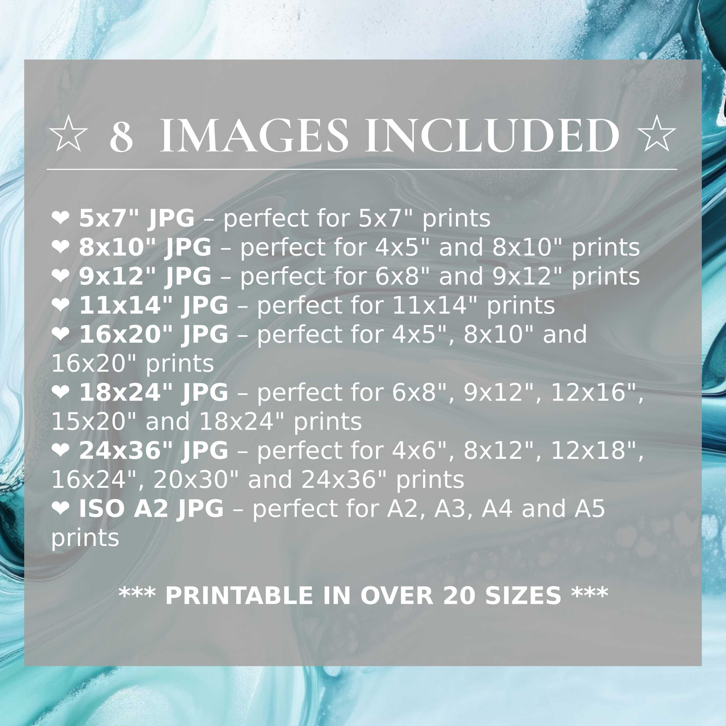 Radiant modern digital print with calming blue and gray tones, elevating interiors with style in 8 high-quality sizes included