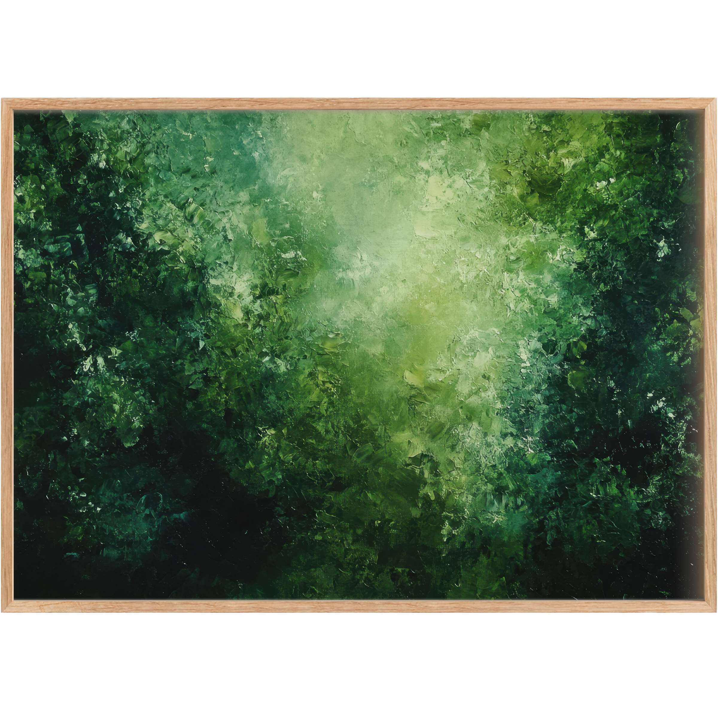 Lush abstract printable wall art in deep emerald and soft moss tones, radiating a serene, revitalizing ambiance
