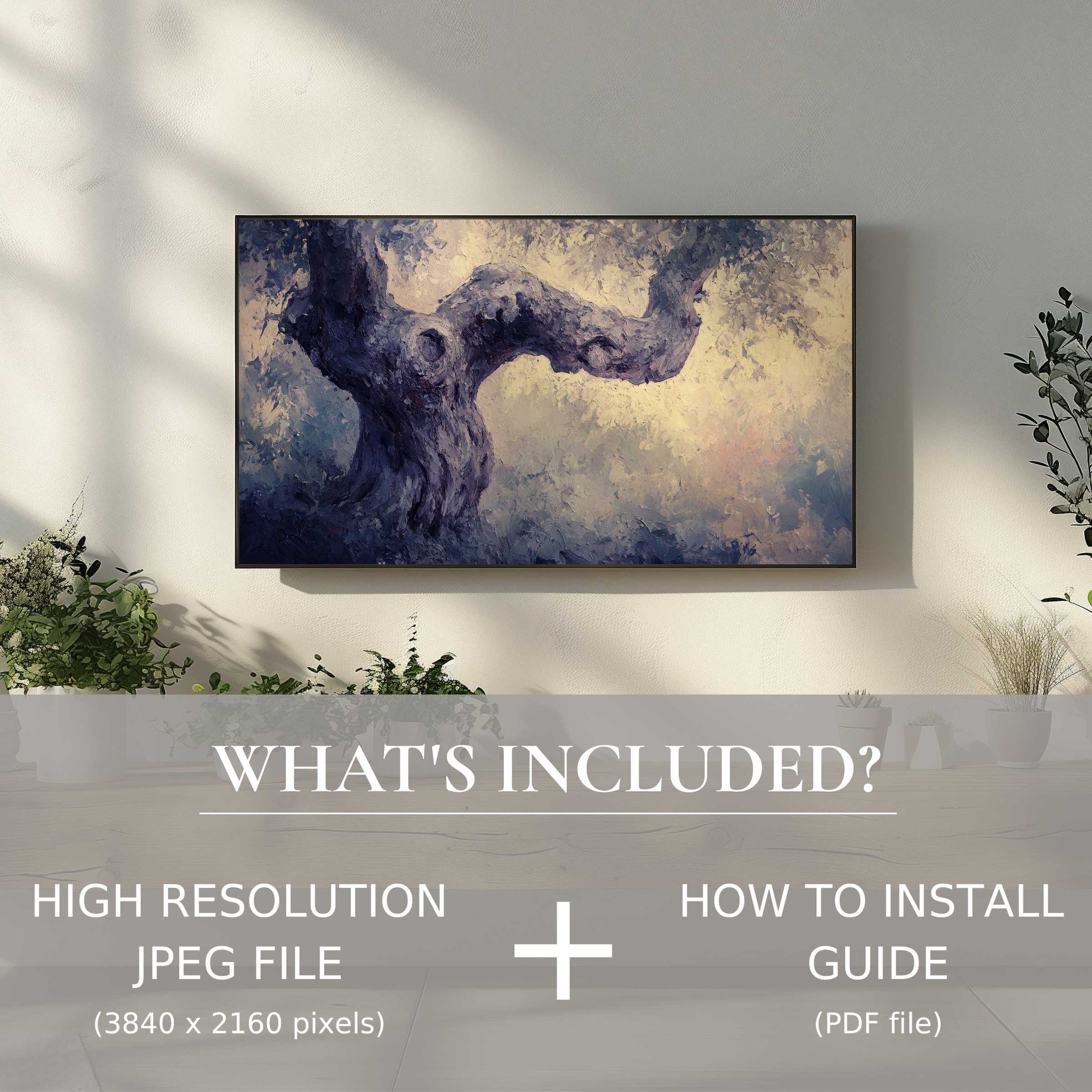 Elegant tree digital TV art download enhancing modern living spaces with easy digital use and high-resolution file
