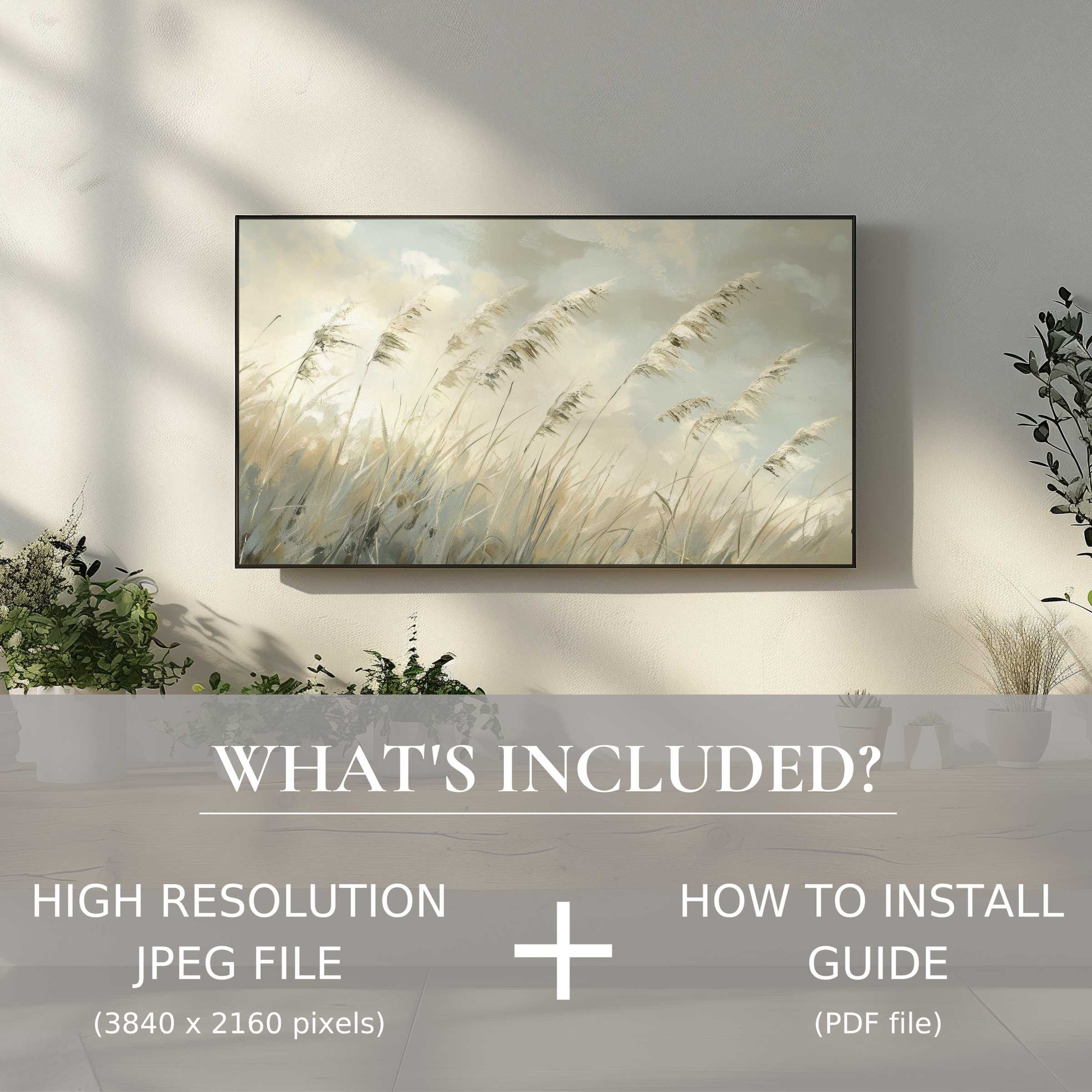 Serene beach digital TV art download, effortlessly elevating modern living spaces with easy digital use and refined coastal charm