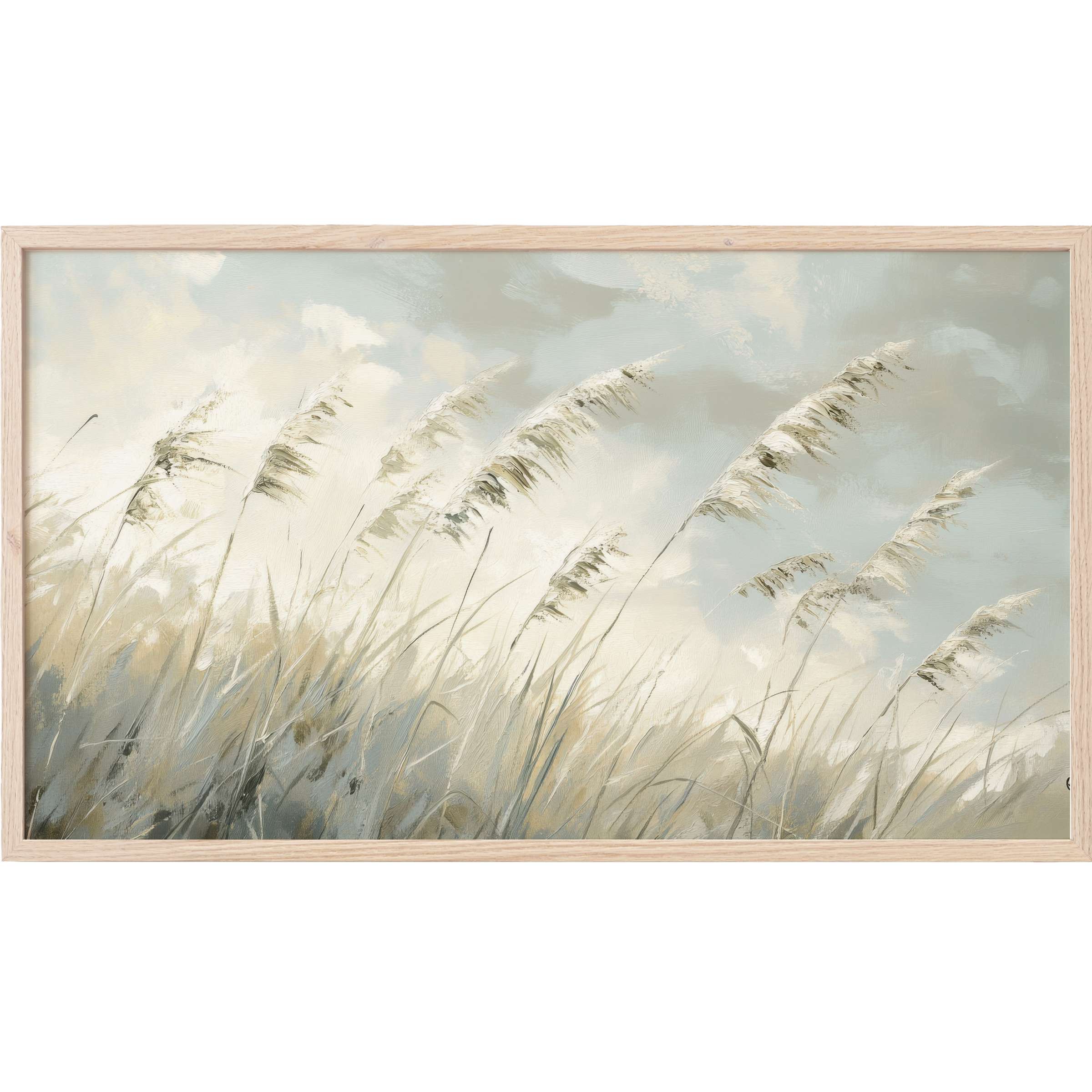 Softly textured grasses sway beneath a muted sky in calming neutrals, perfect beach Frame TV Art for serene spaces