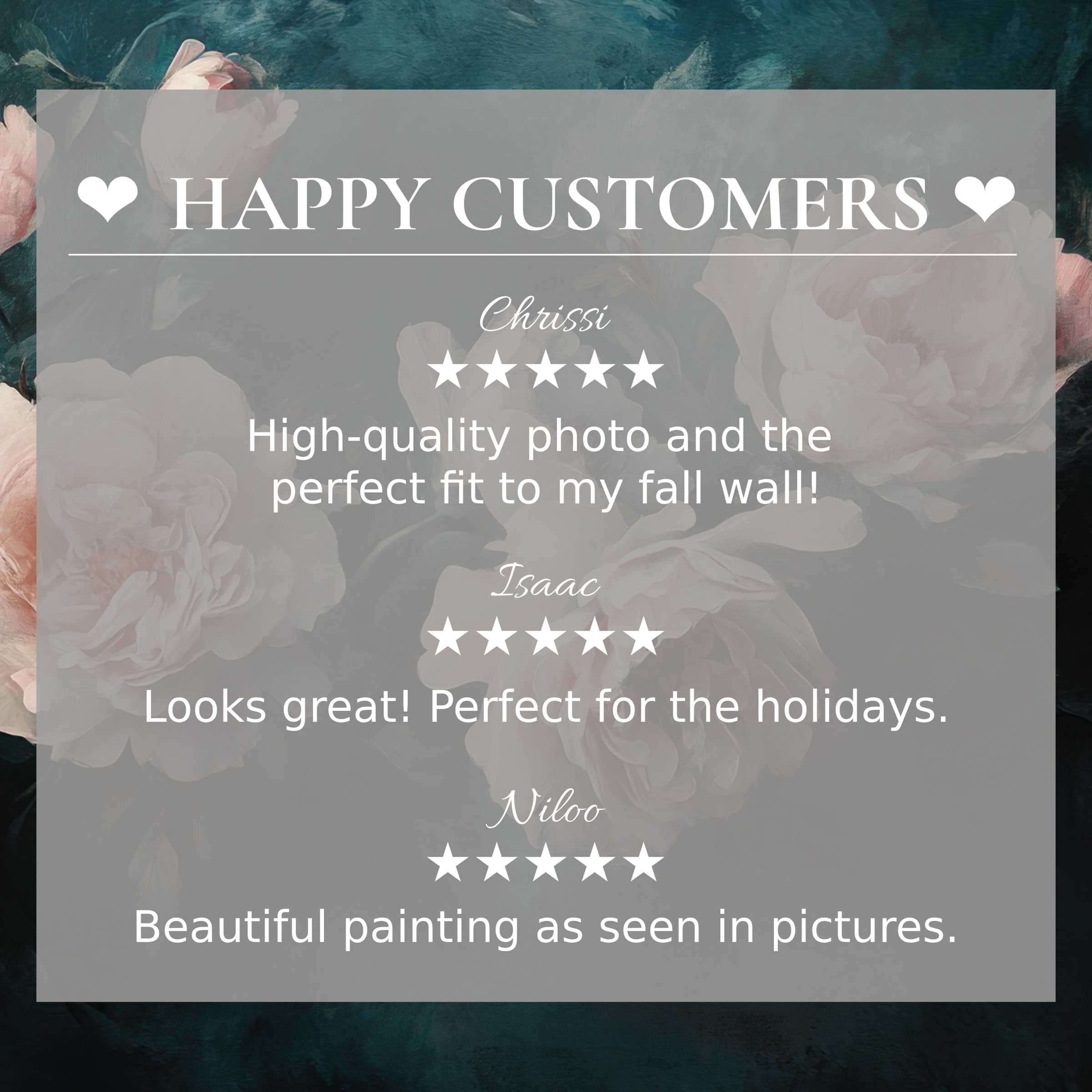 Floral art for Frame TV with abstract dark teal background; happy customer reviews build trust and showcase elegance