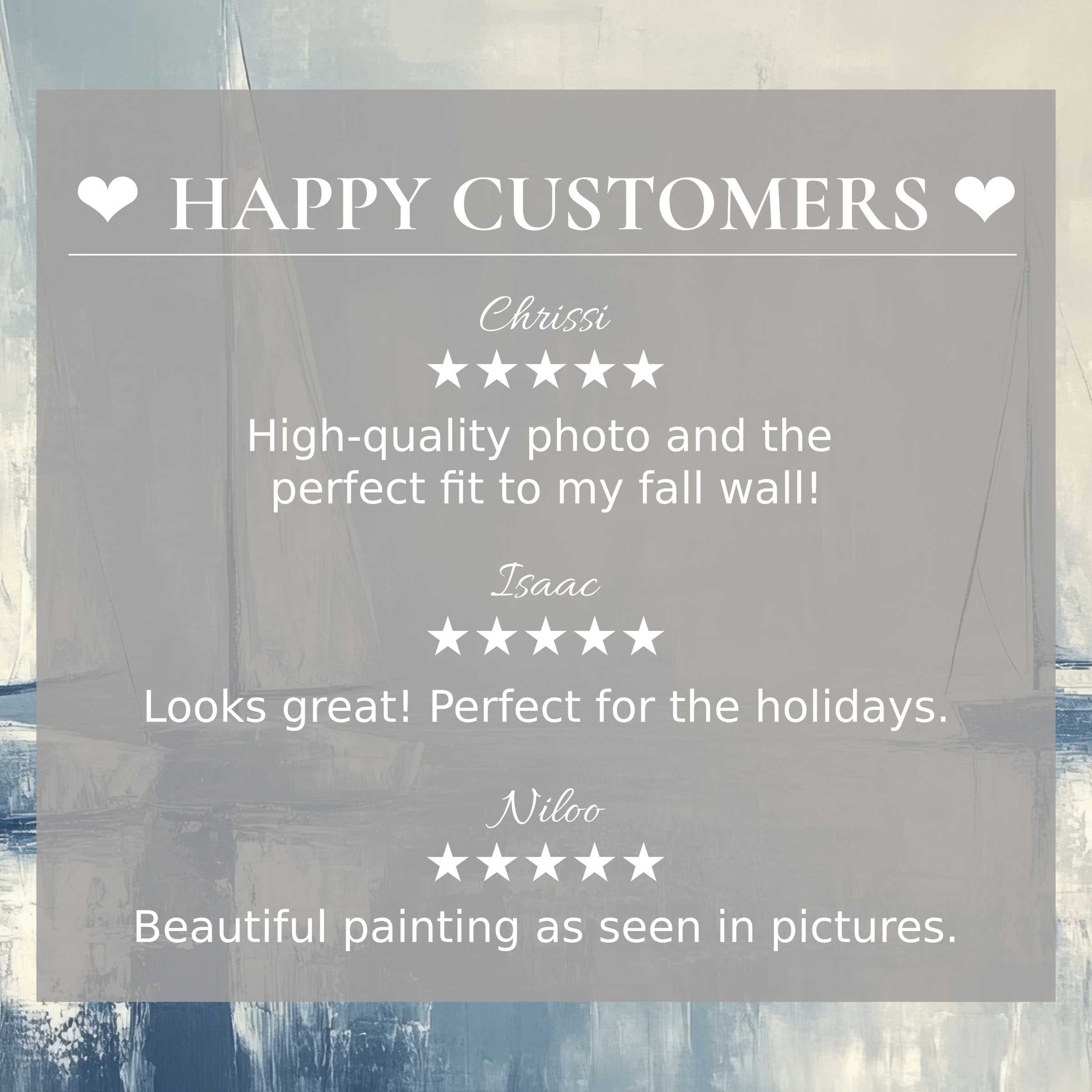 Coastal art for Frame TV with abstract sailboats, happy customer reviews build trust and showcase elegant style