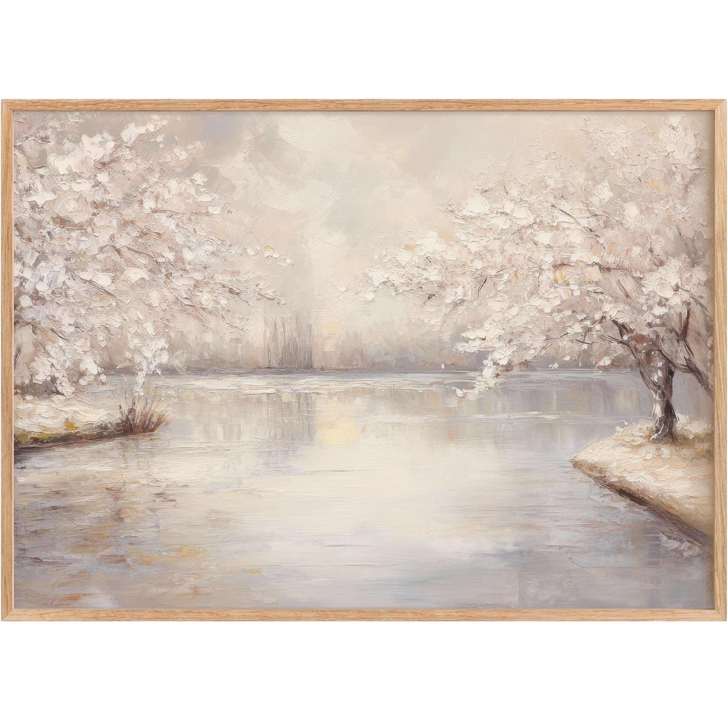 Serene landscape printable wall art bathed in soft creams and muted taupes, evoking calm elegance and refined tranquility