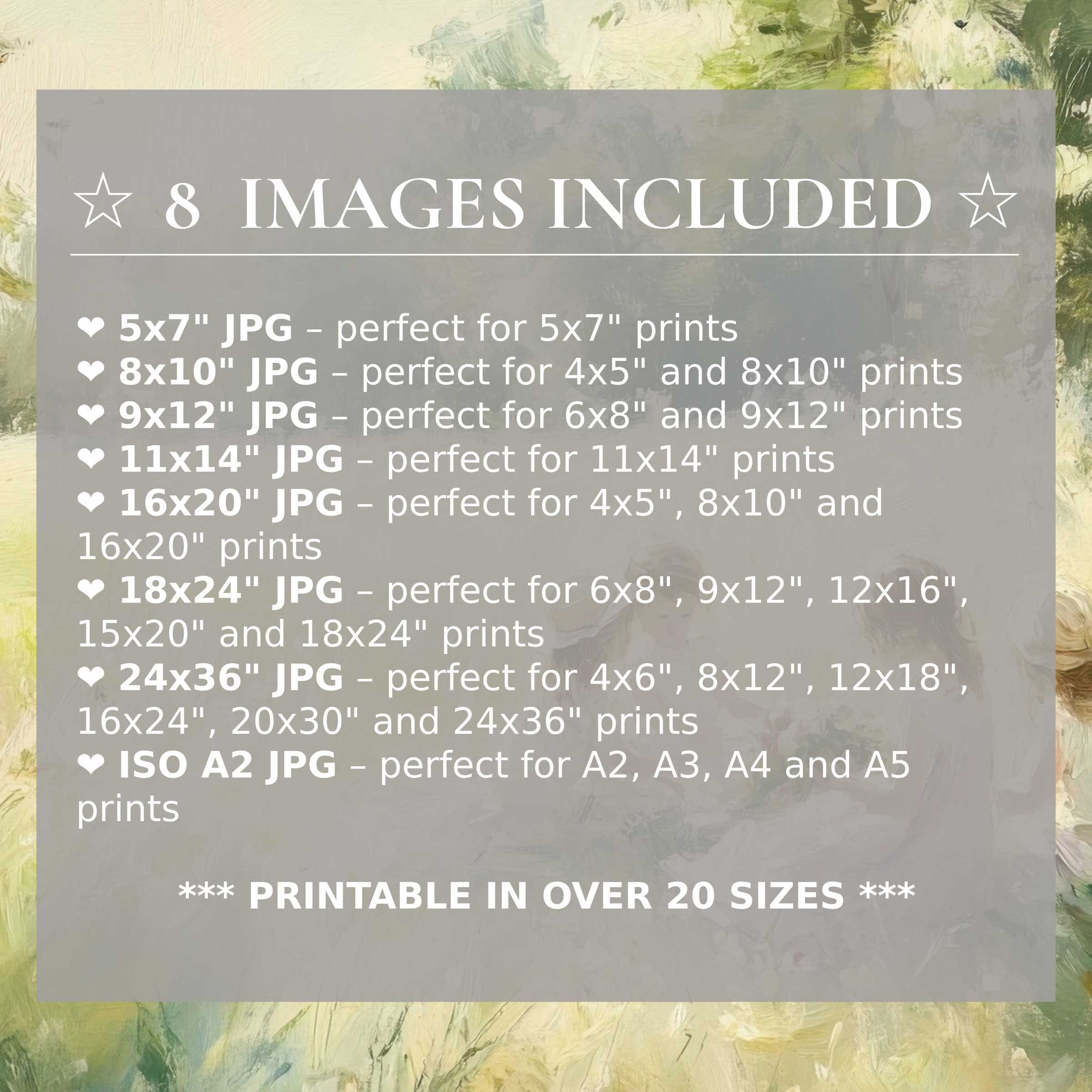 Radiant summer digital print with calming greens and soft neutrals, elevating modern interiors in 8 high-quality sizes included