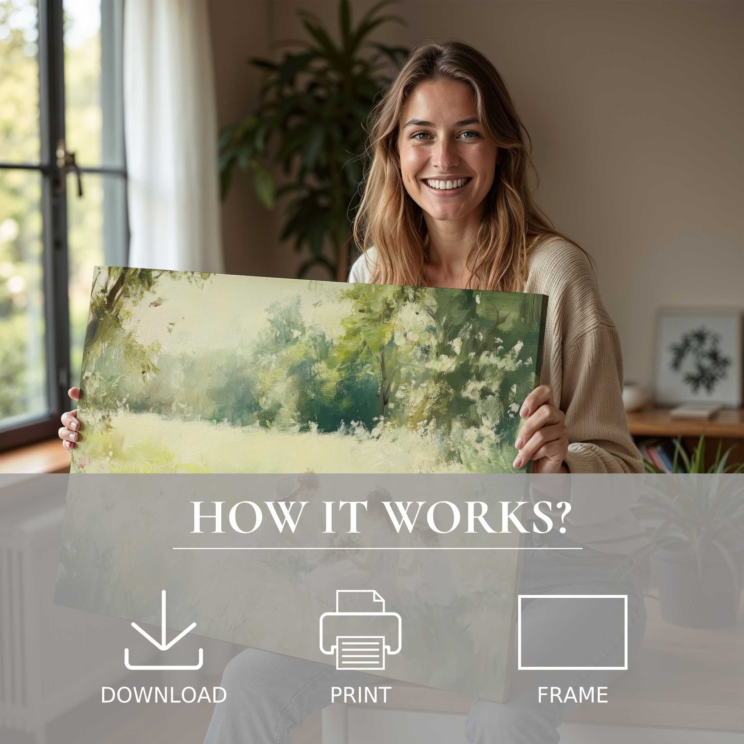 Radiant summer digital art print inspires serene connection and joy, effortlessly elevating modern home living spaces