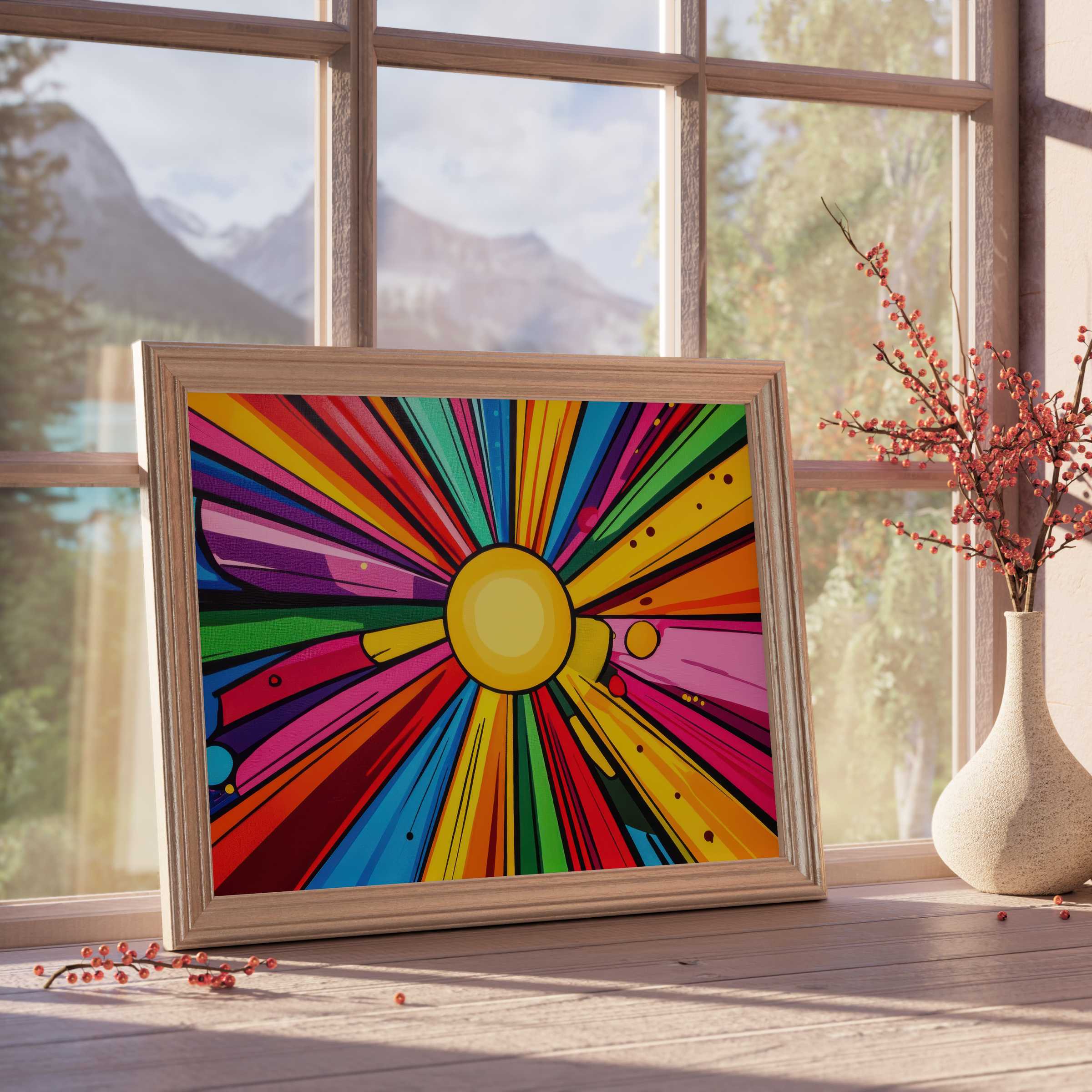 Vibrant pop art downloadable art radiating joyful energy and bold color, perfect for curated, design-forward living spaces