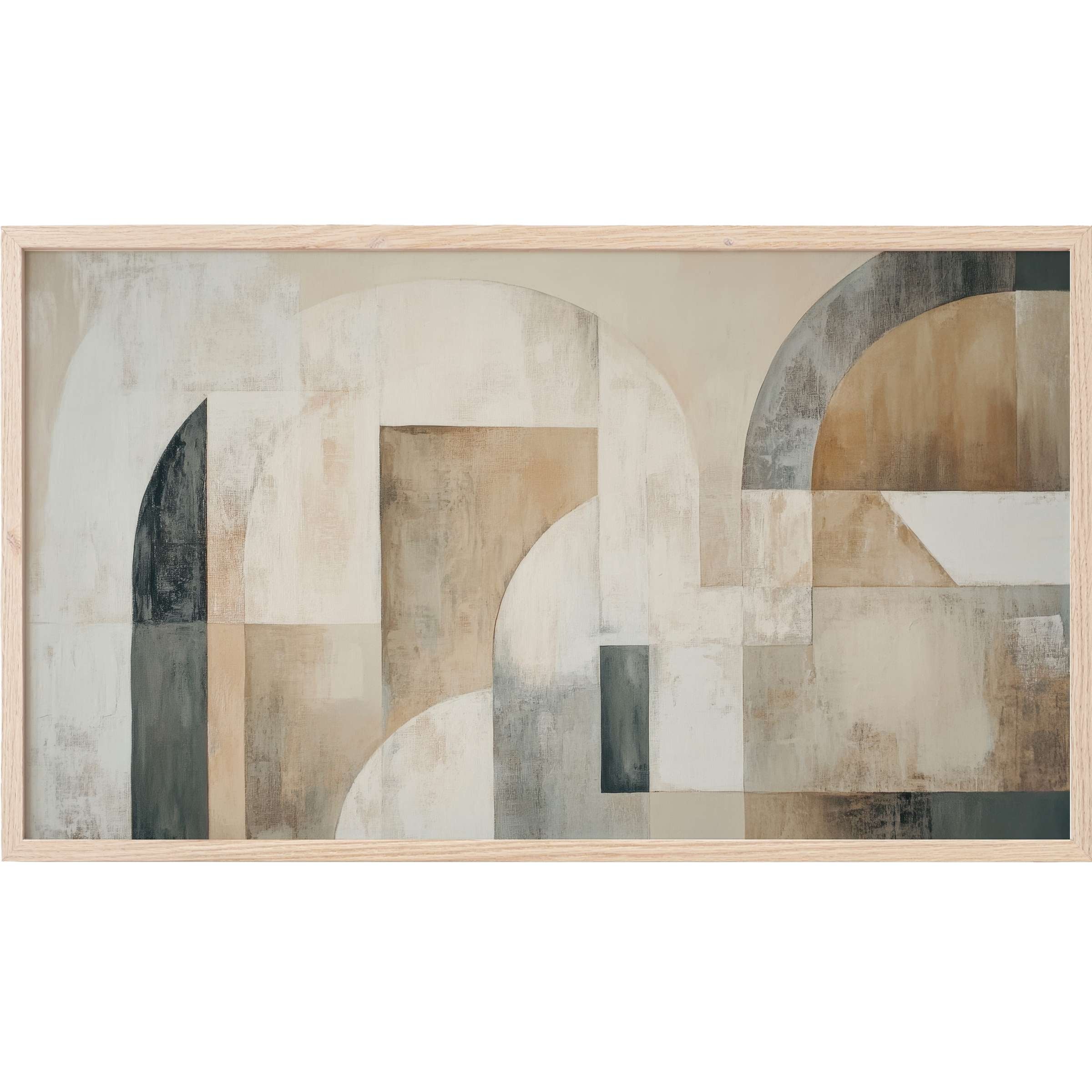 Abstract Frame TV Art featuring soft arches and geometric shapes in muted beige, cream, gray, and taupe tones