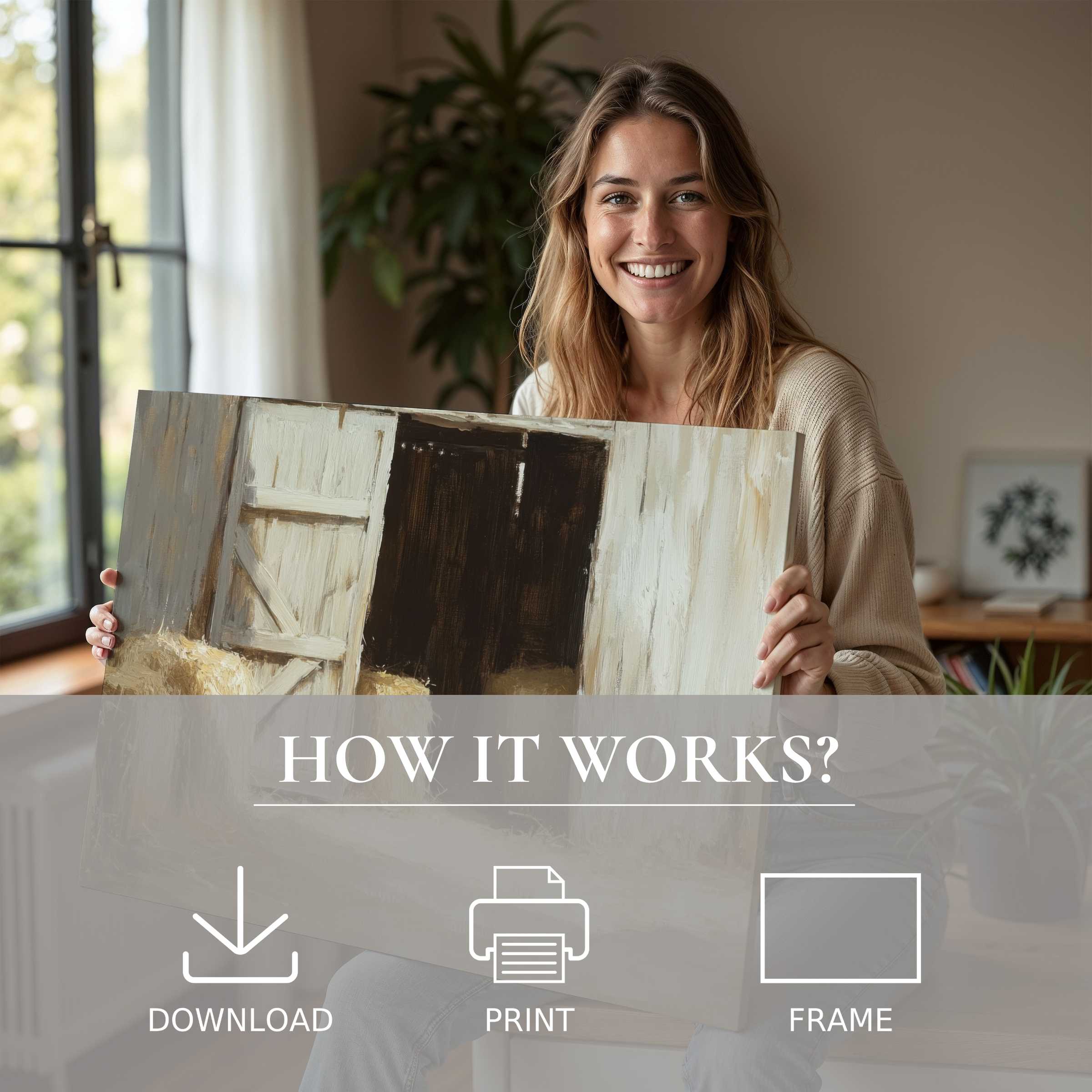 A serene moment reveals the joy of farmhouse digital art print, effortlessly elevating modern home warmth and style