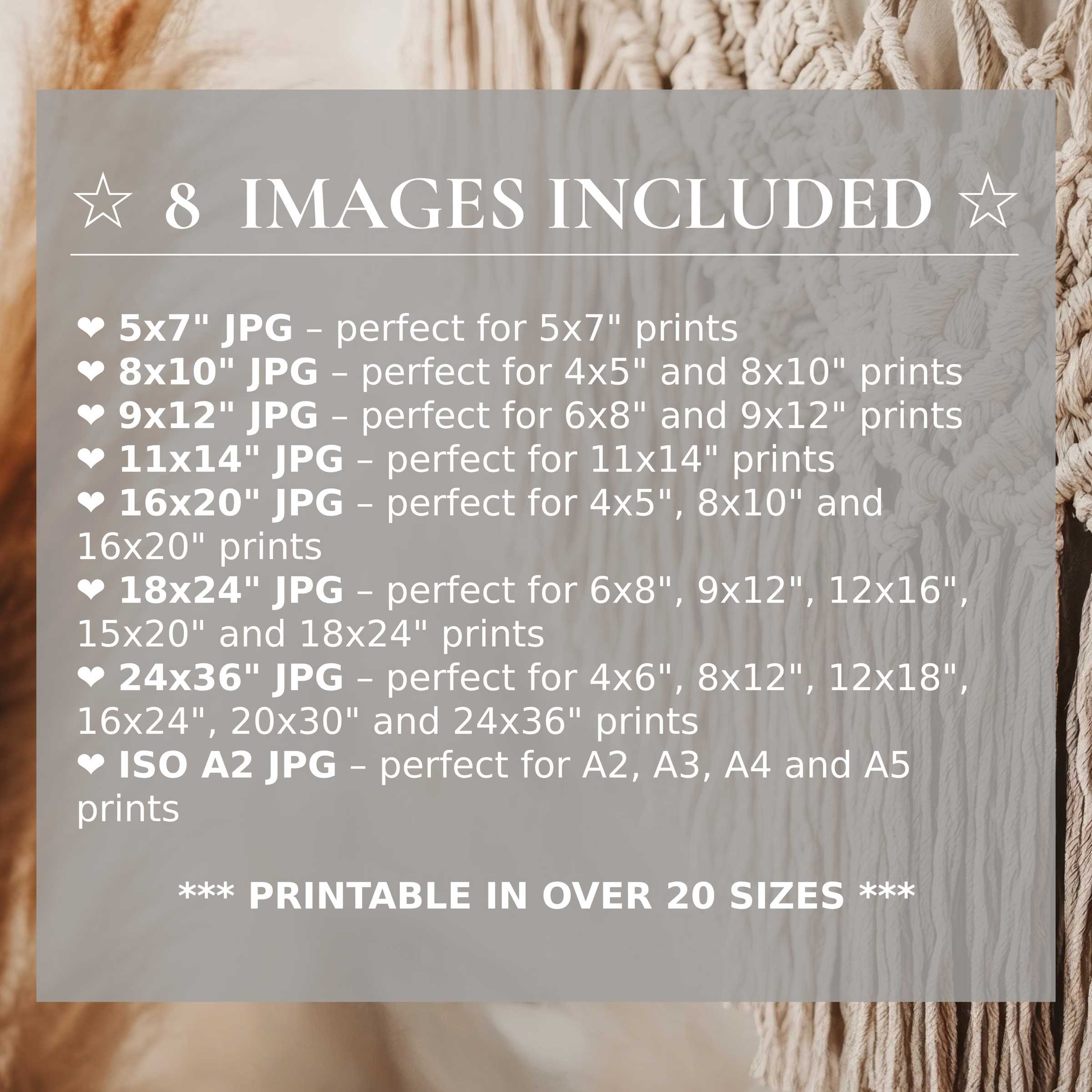 Boho digital print radiates warm neutrals and earthy tones, enhancing modern interiors with timeless style and 8 sized files included