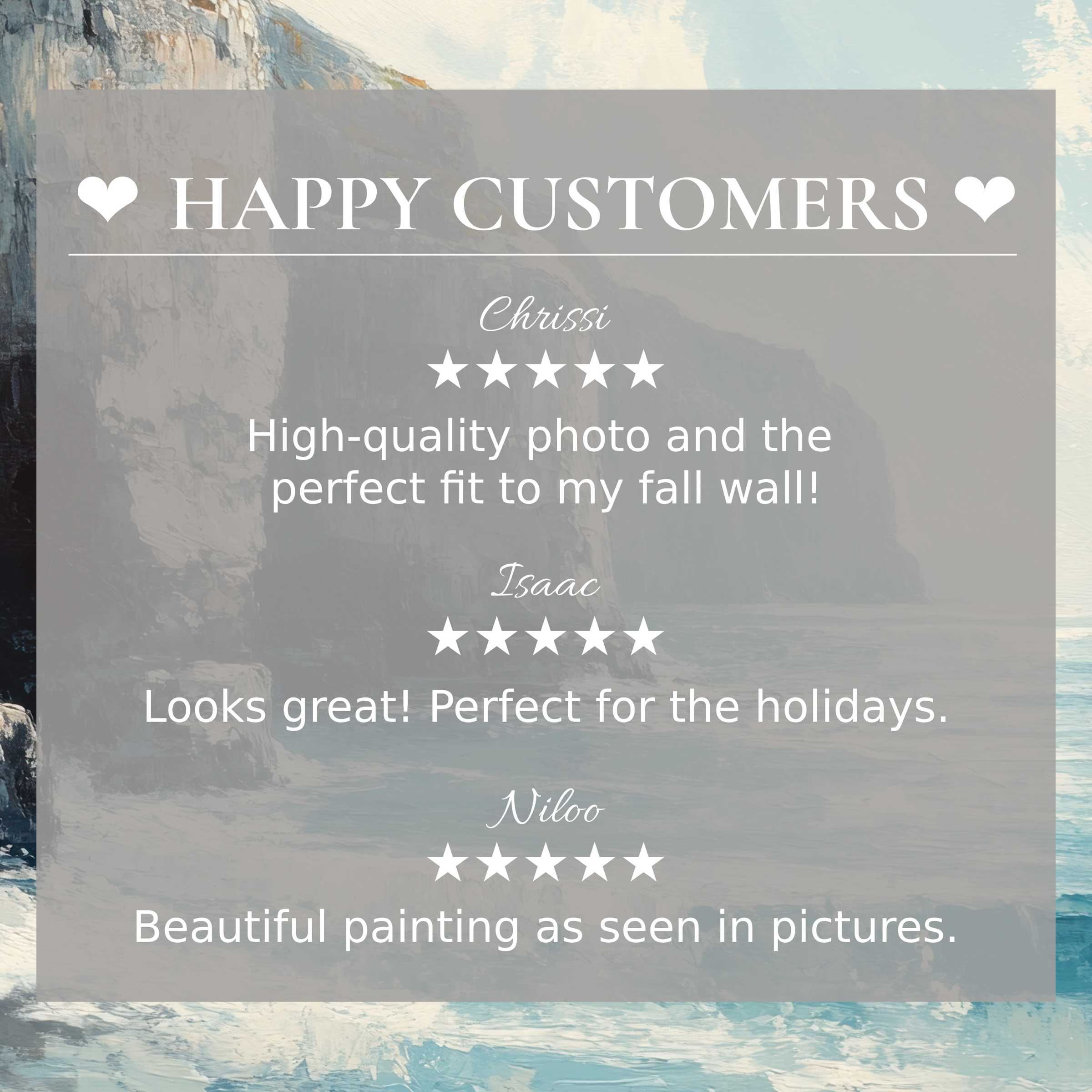 Summer art for Frame TV with abstract coastal hues; happy customer reviews build trust and highlight elegant style