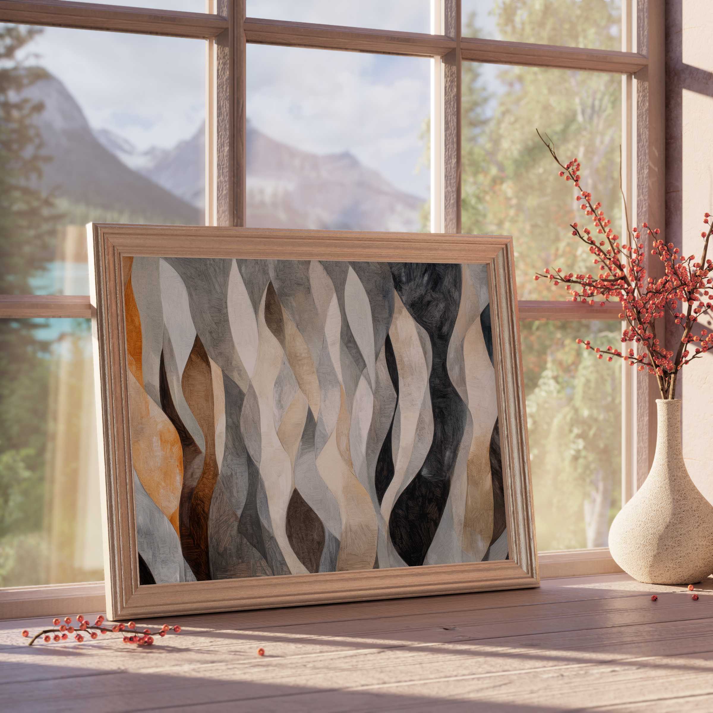 Modern downloadable art with flowing earthy tones and textured neutrals, elevating serene, design-forward spaces with natural warmth and elegance