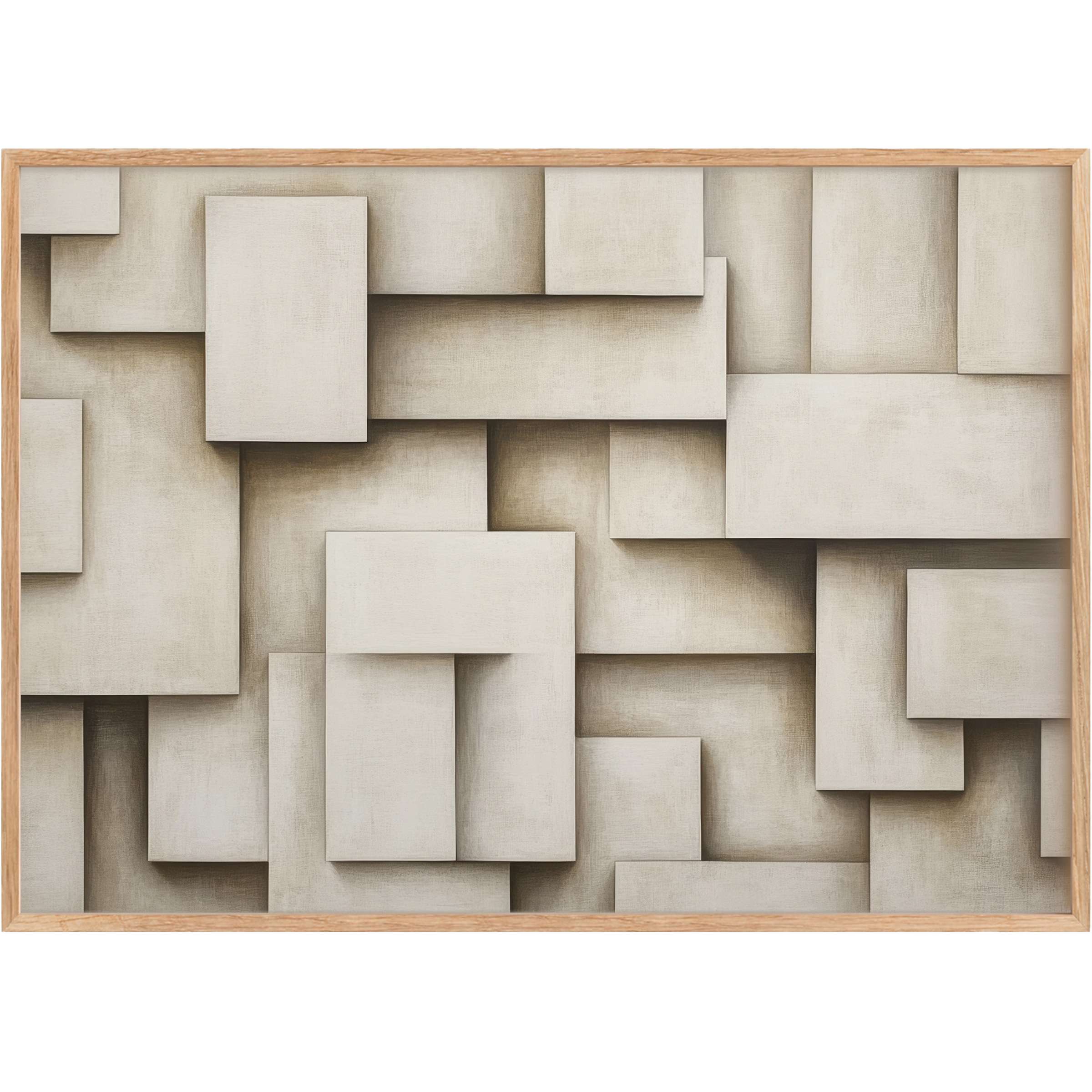 Neutral printable wall art with layered beige and taupe geometric shapes creates a calming, sophisticated atmosphere for chic interiors