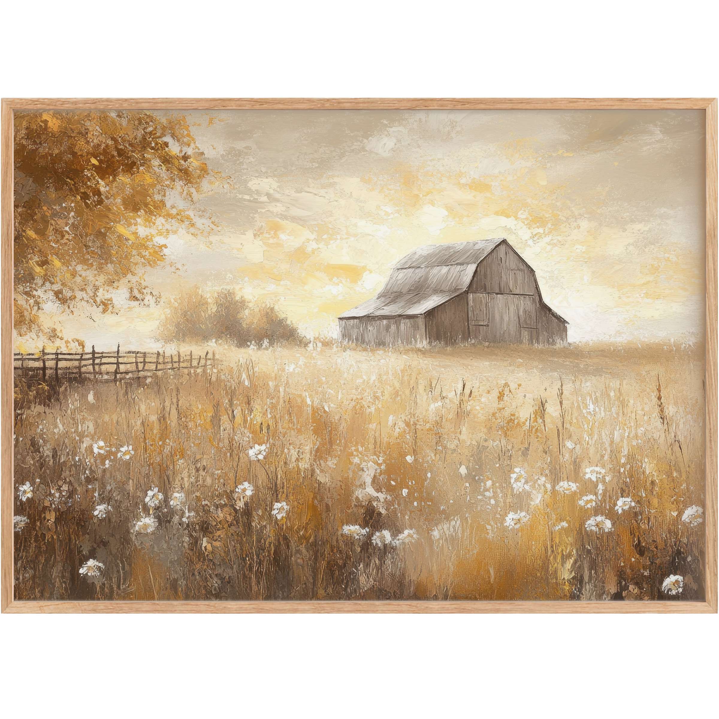 Rustic charm radiates from this farmhouse printable wall art, with golden fields and soft whites evoking a warm, serene ambiance