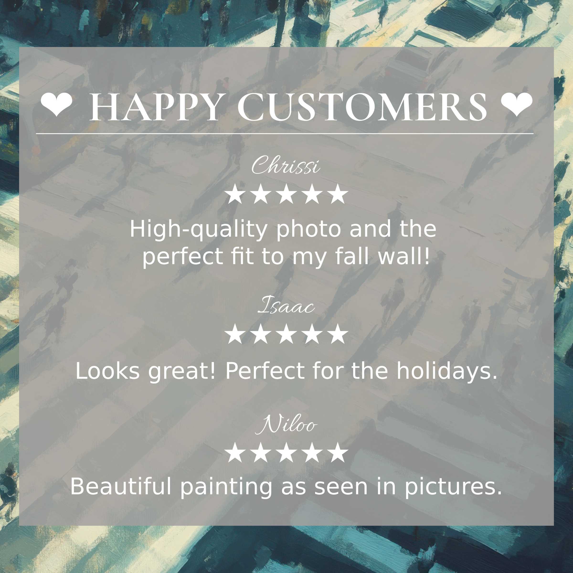 Urban art for Frame TV with abstract blue tones; happy customer reviews enhance trust and showcase elegant style