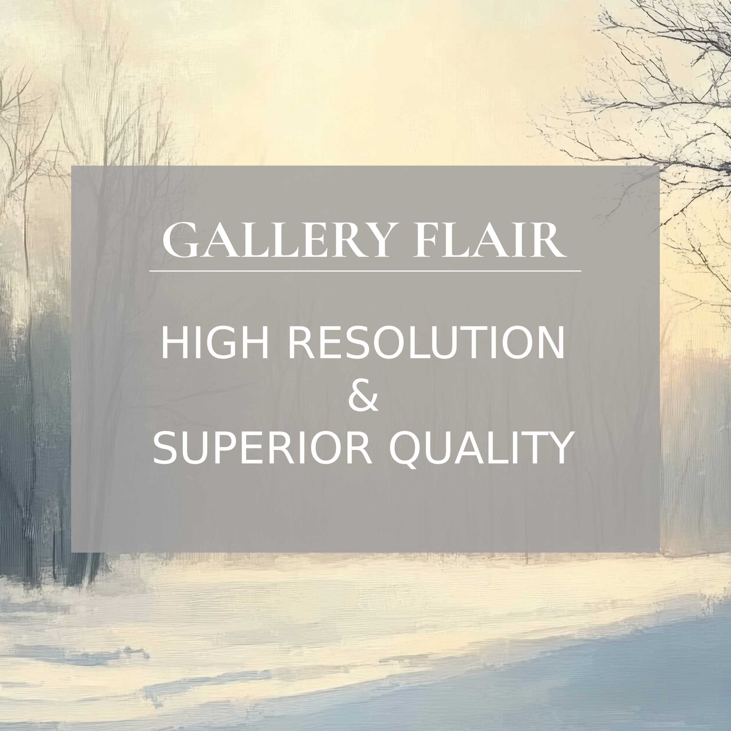 Calming winter printable art capturing serene snow-laden trees at dawn, with exquisite detail enhancing modern interiors