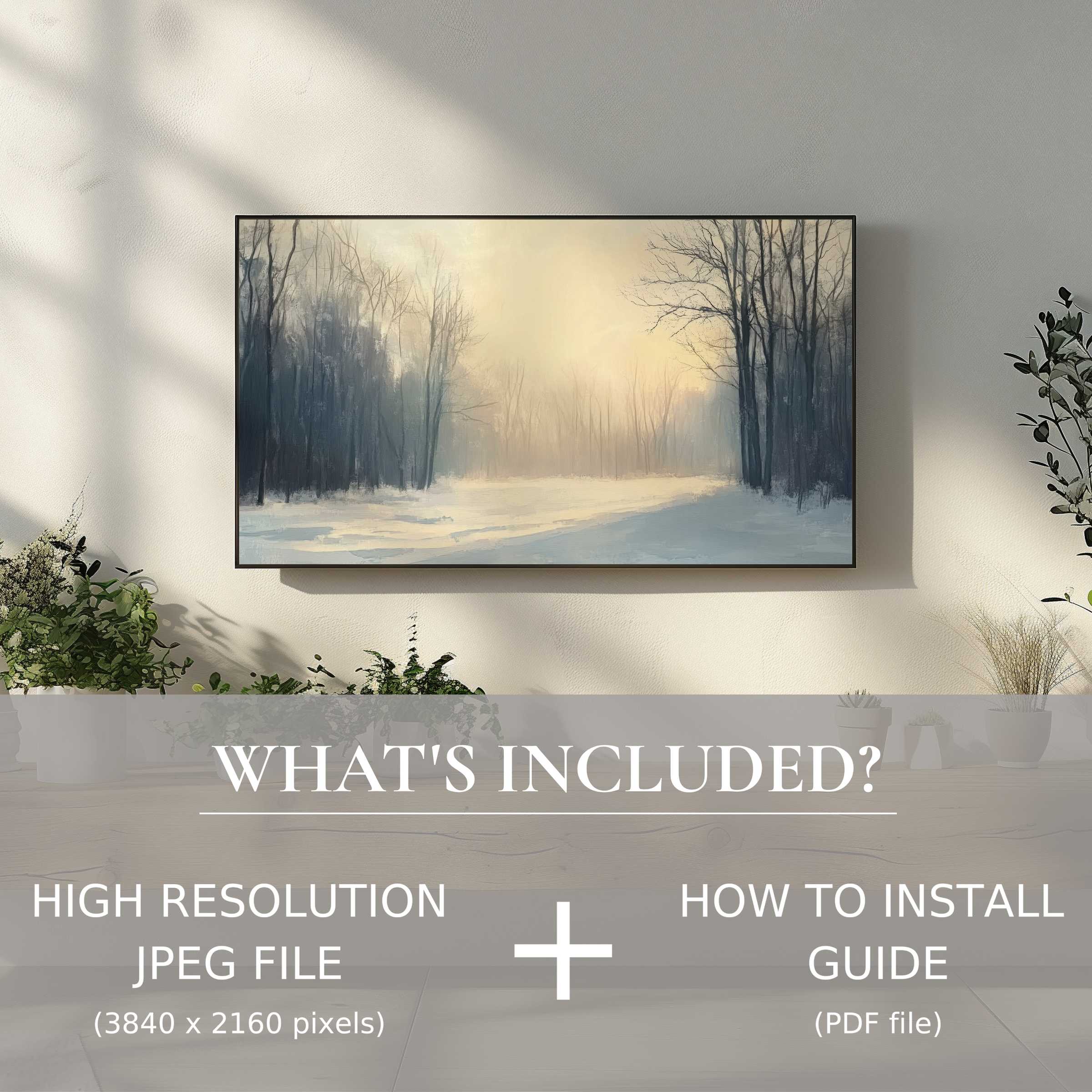 Elegant winter digital TV art download enhances your living space with easy-to-use high-res JPEG and install guide