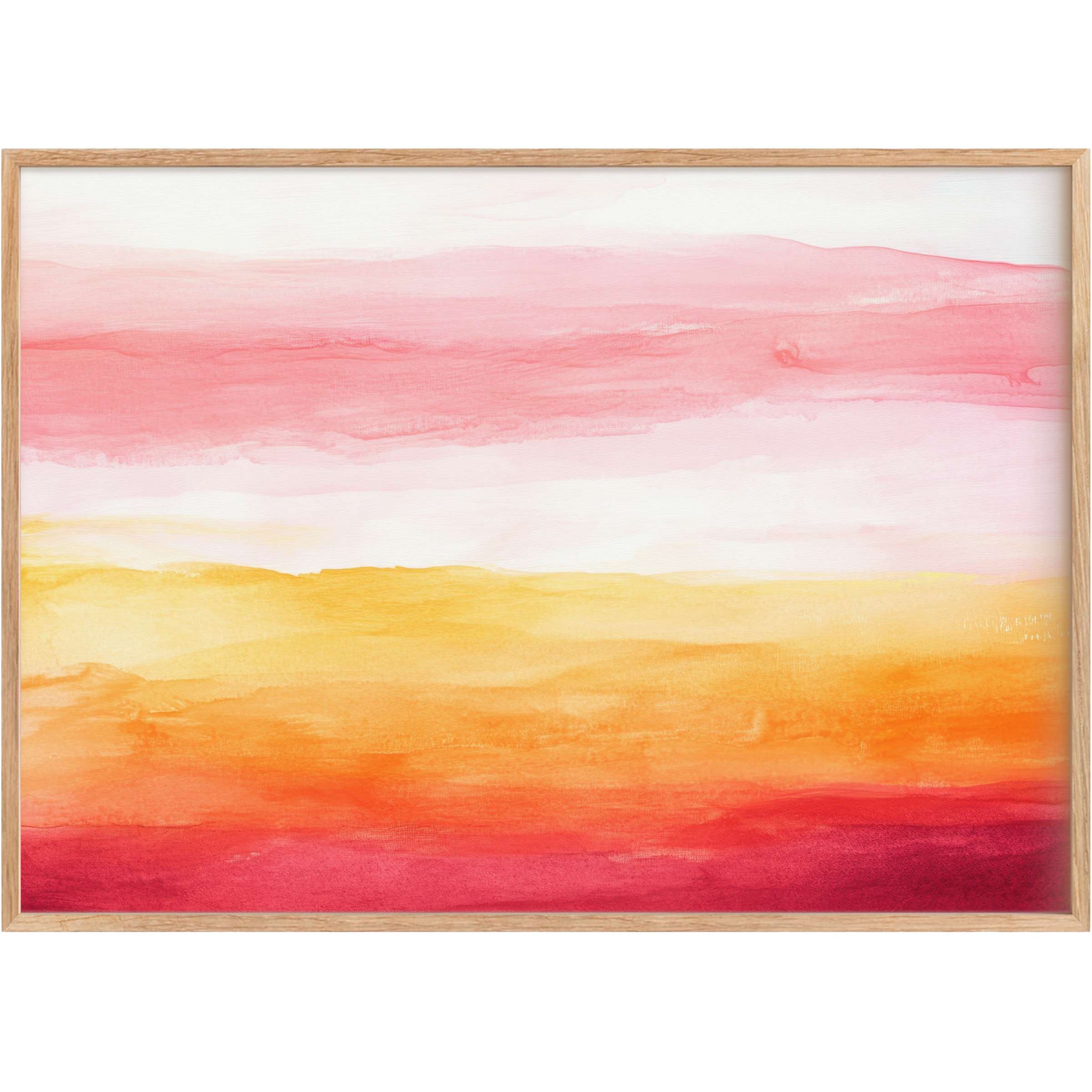 Radiant abstract printable wall art in warm pink, orange, and yellow hues, evoking uplifting, sun-kissed serenity for stylish living spaces